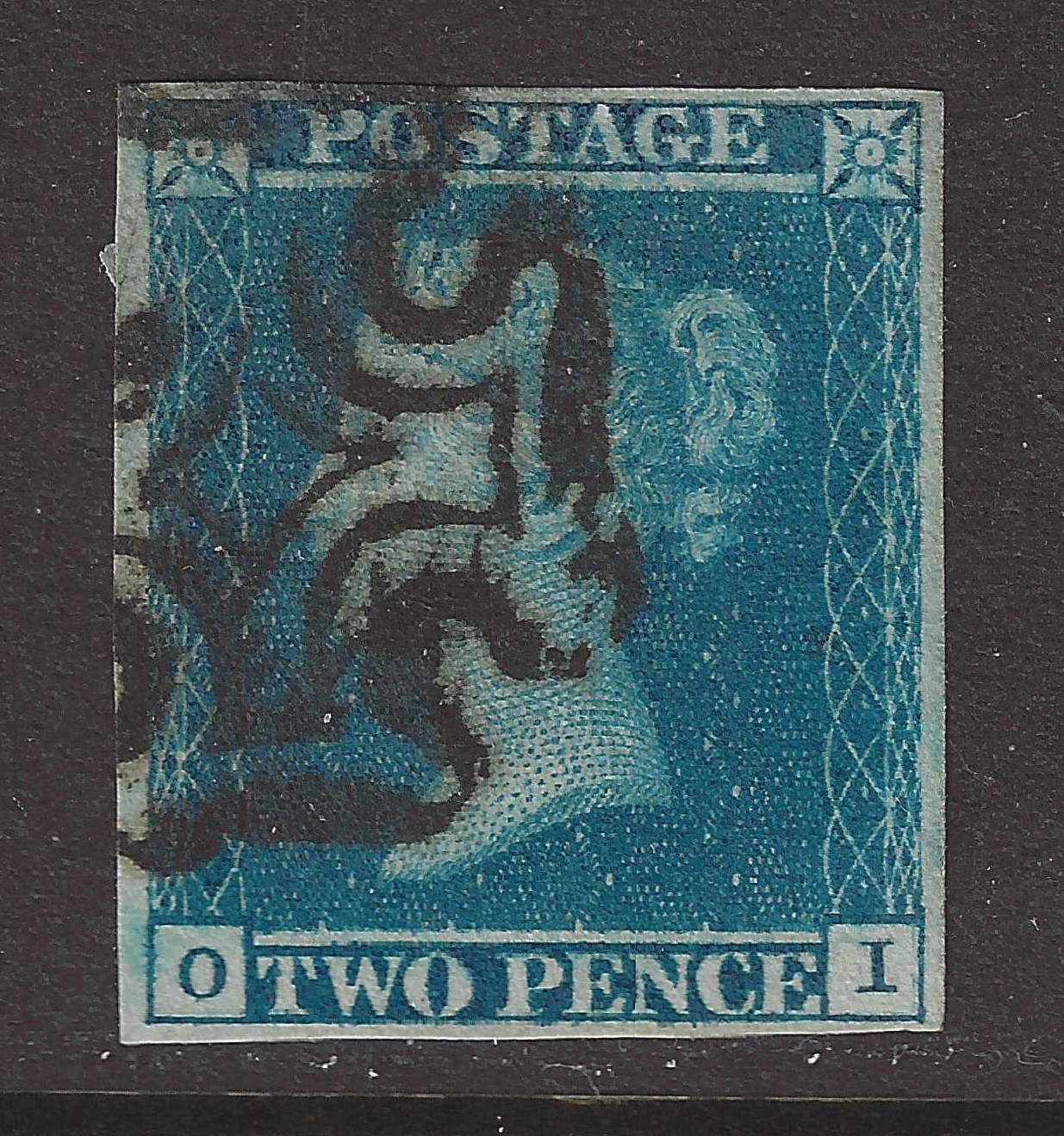 GB QV Sg 15 Es12tb 2d Blue Stamp Plate 3 O-I Black Maltese Cross  CAT £275