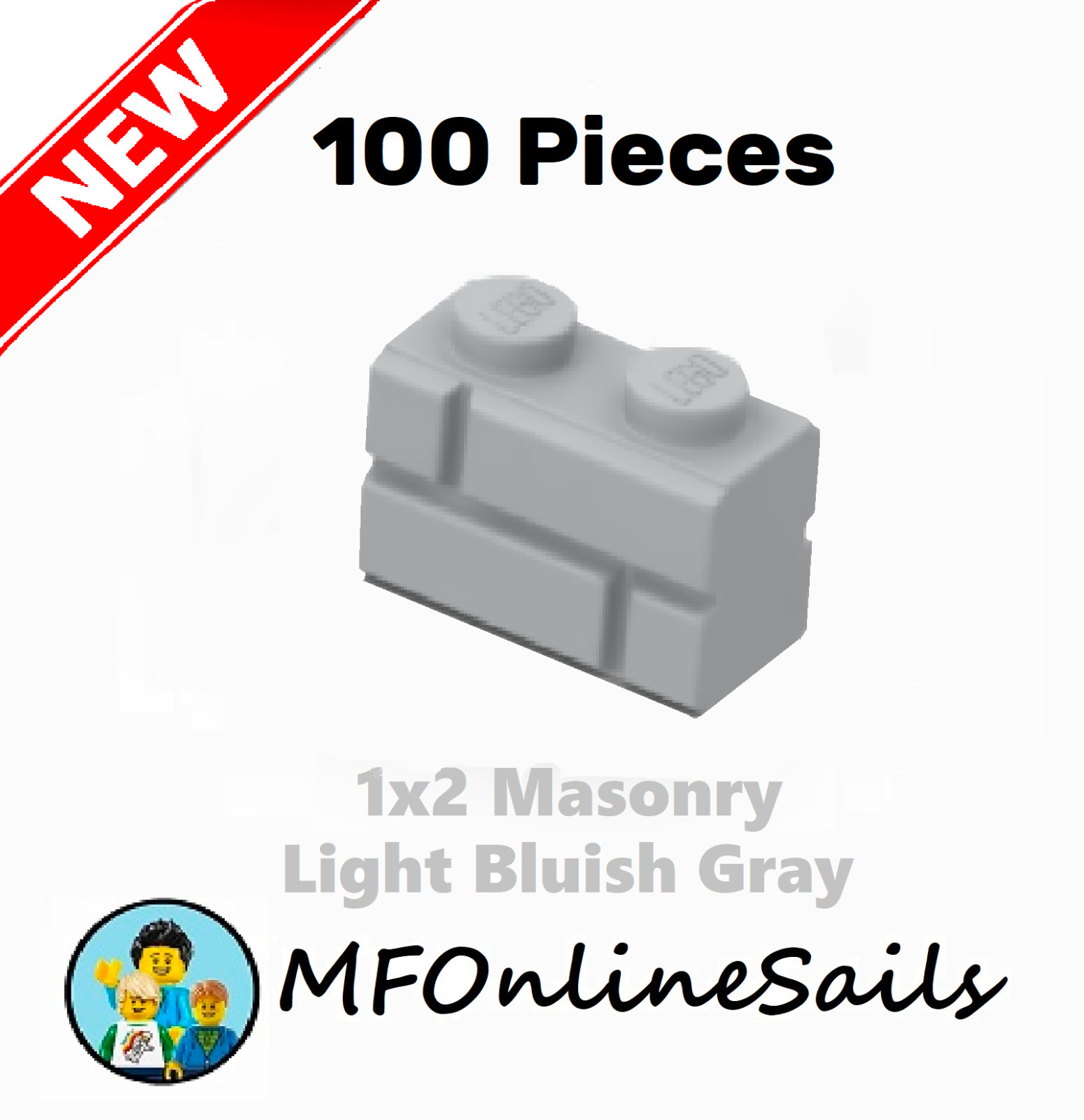 Genuine LEGO Light Bluish Gray 1x2 Masonry Bricks Part #98283 100 Pieces 77g