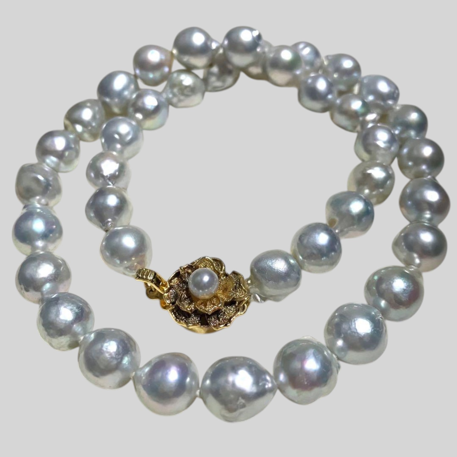 AKOYA CULTURED PEARL NECKLACE 8.5-9.0MM EXTRA LARGE BLUE GREY SILVER CLASP JAPAN