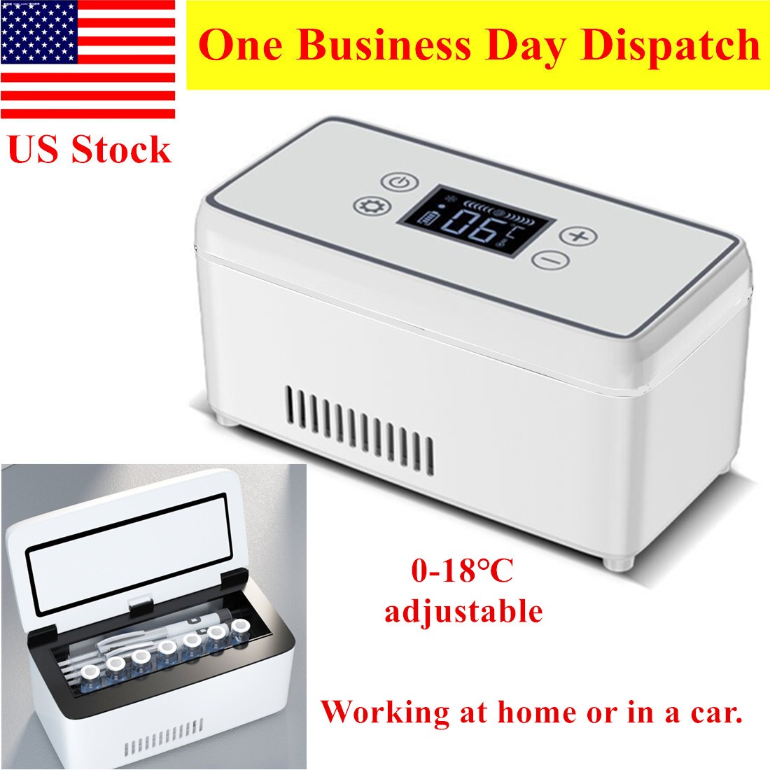 Rechargeable Mini Car Fridge Medical Cooler Box Diabetic Insulin Storage 0-18℃