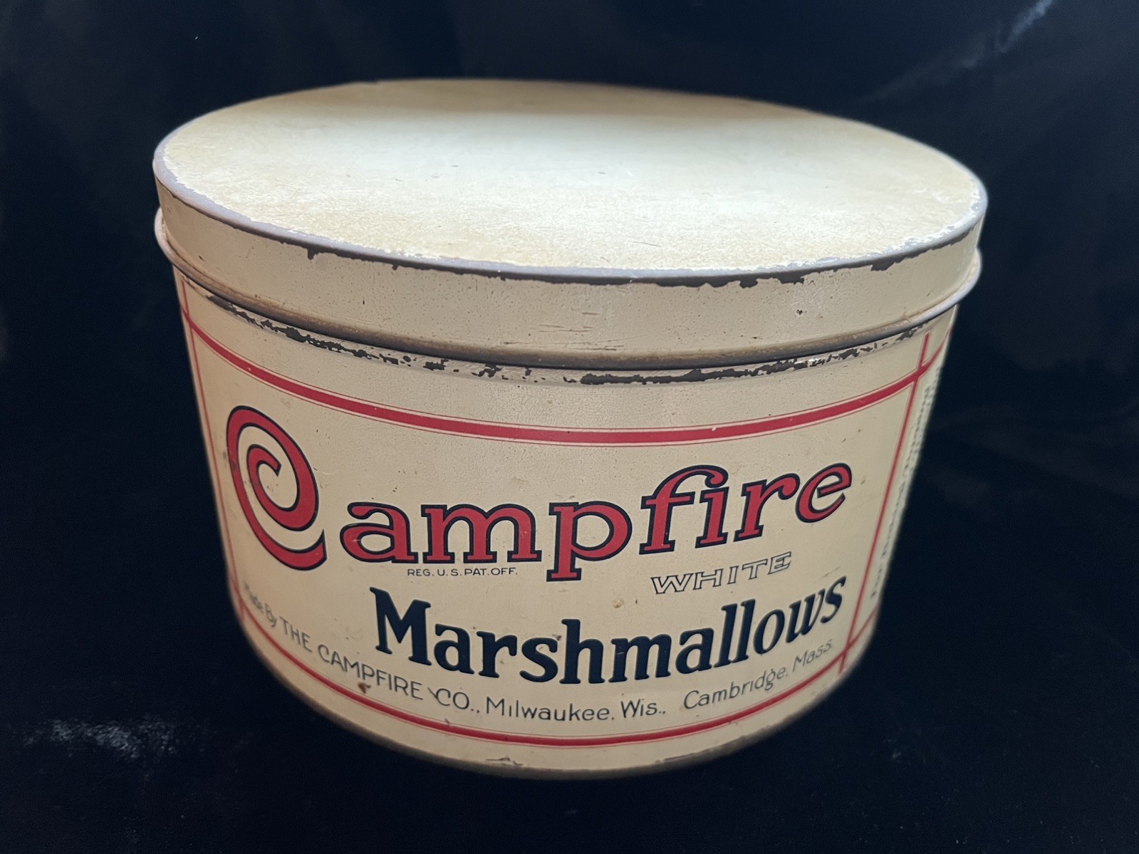 Antique Vintage Campfire Marshmallows 5 lb / 10 in Tin Can with Original Lid Antique Vintage Campfire Marshmallows 5 lb / 10 in Tin Can with Original Lid