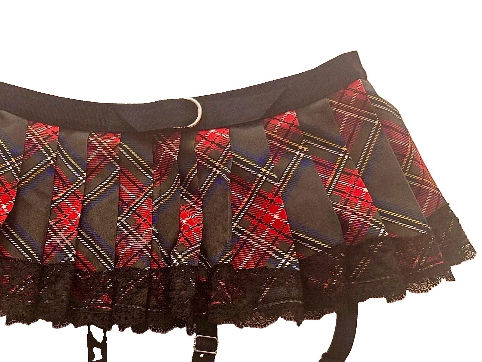 Chantal Thomass Plaid Red/Black Lace Garter Belt/Skirt M