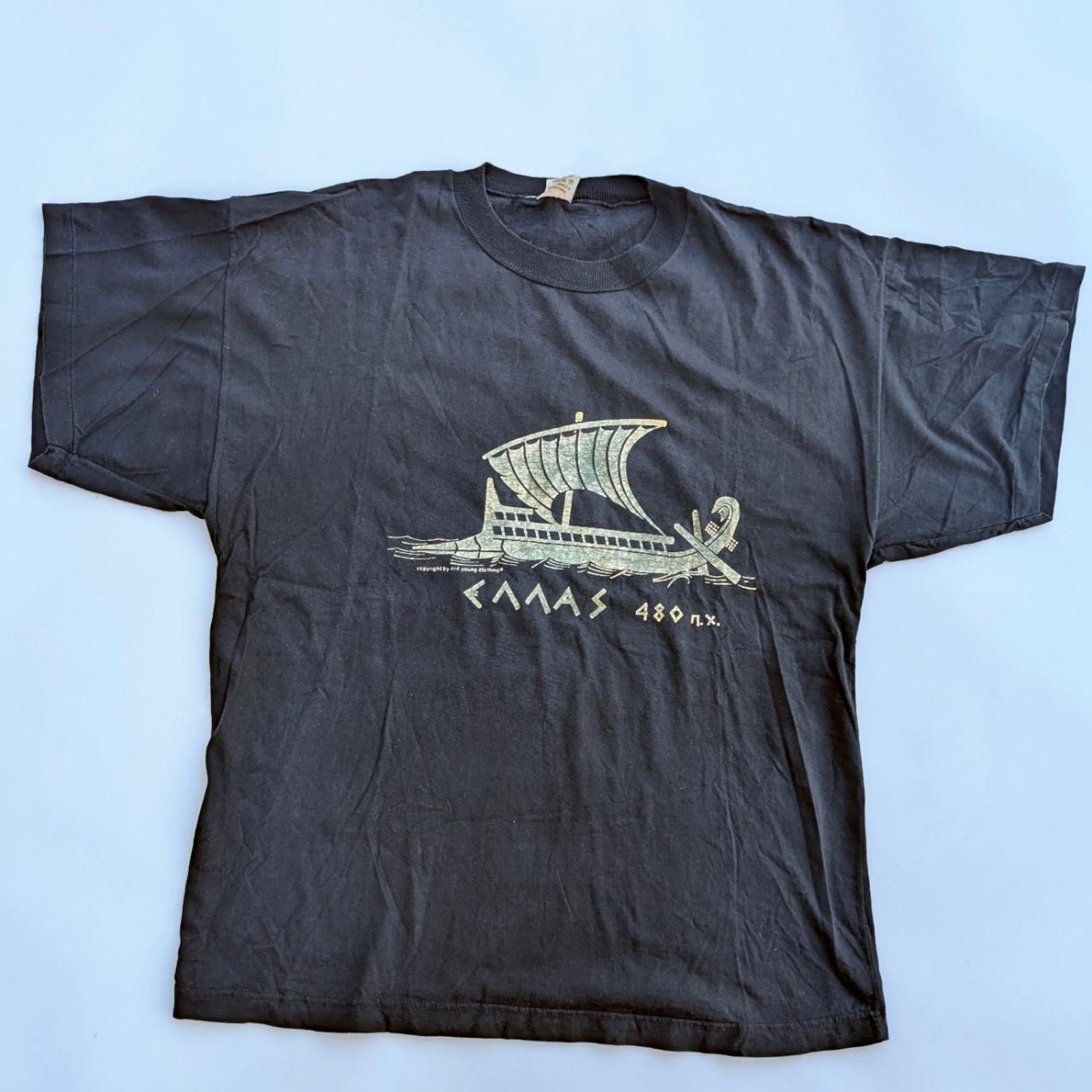 Vintage Greece Graphic Tee Shirt Large Single Stitch 480 BC Trireme Warship Navy Vintage Greece Graphic Tee Shirt Large Single Stitch 480 BC Trireme Warship Navy