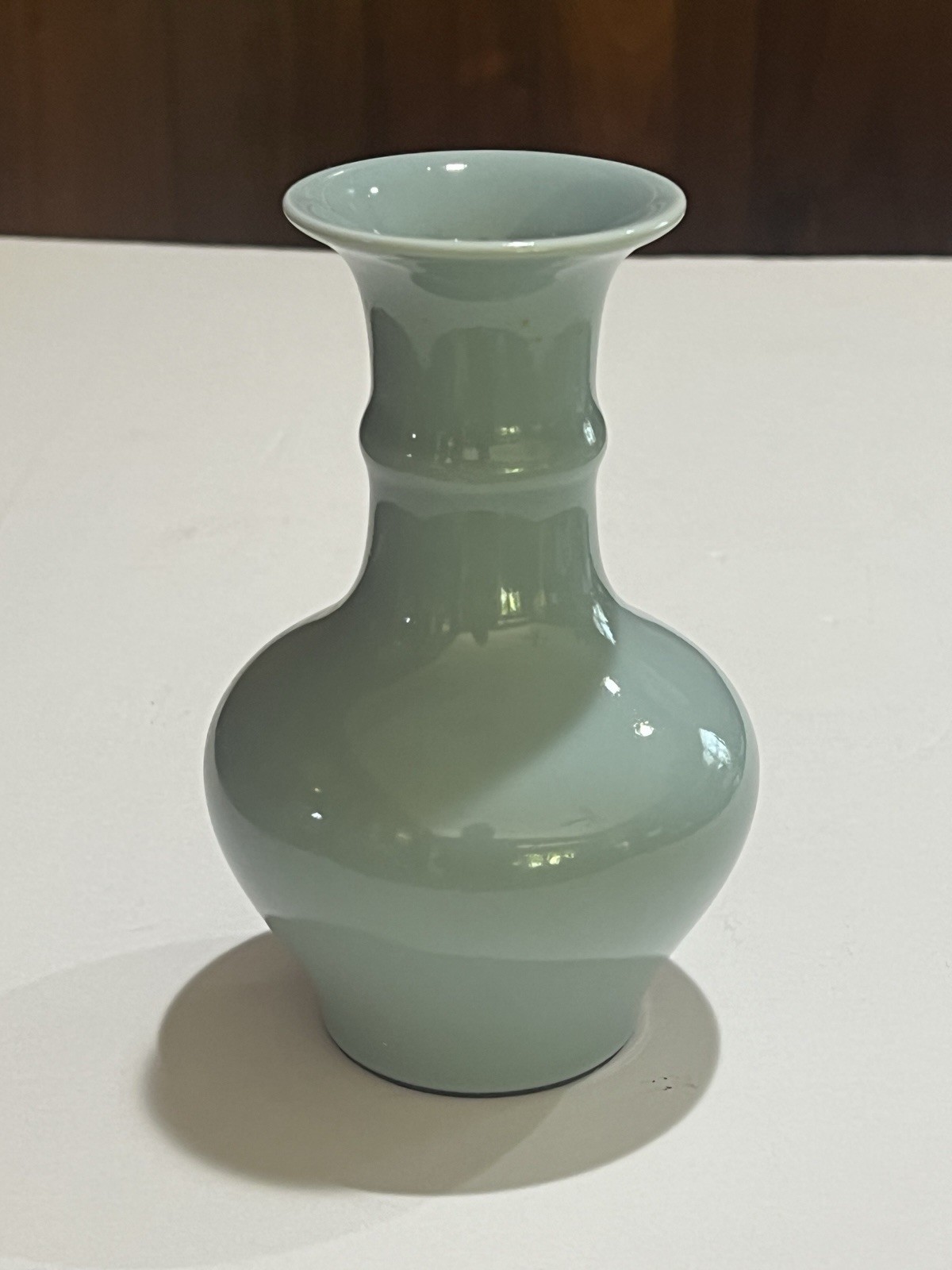 Antique Japanese Meiji Period Celadon Seiji Porcelain Vase Ribbed Bamboo Neck