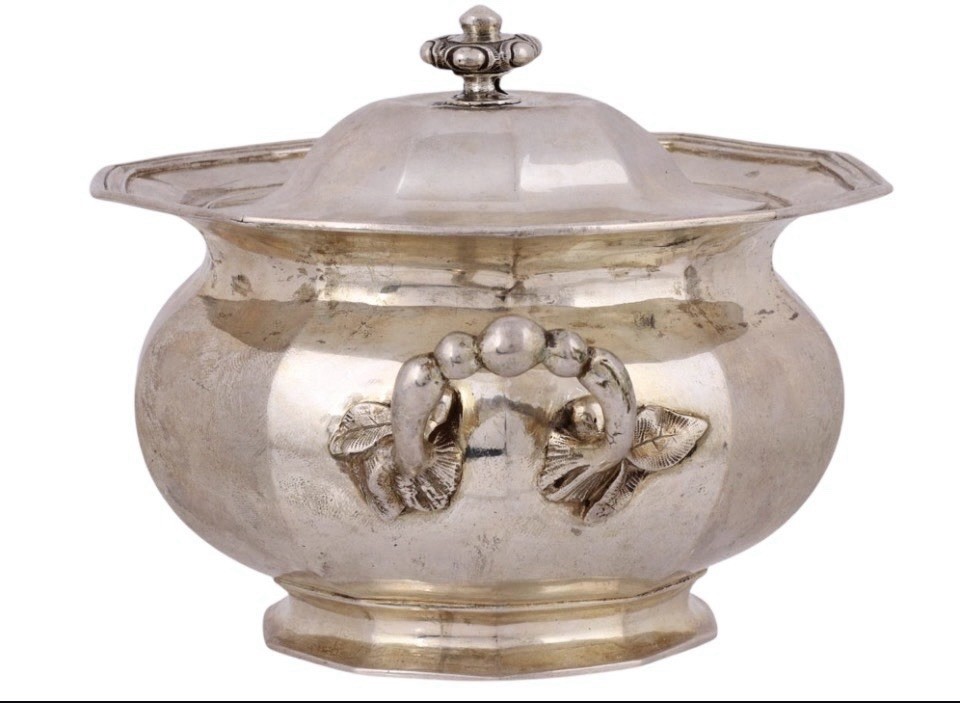 Massive Antique Russian 84 Silver Sugar Bowl Gold Wash 474g Not Scrap