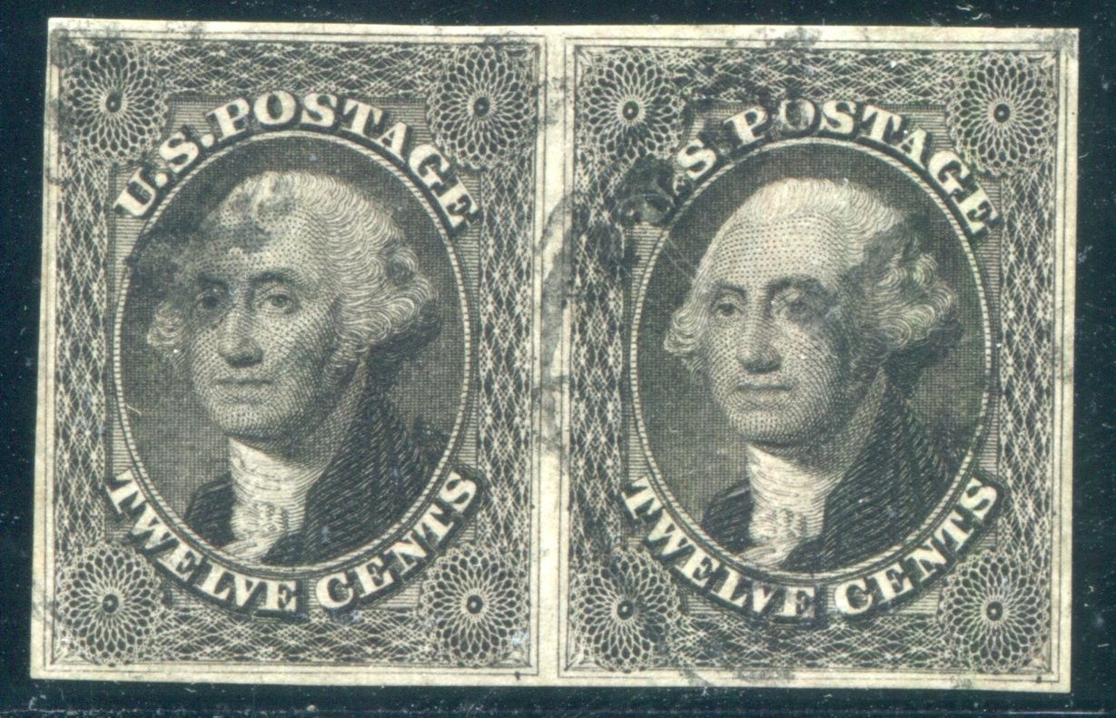 1851 United States 12¢ Washington Postage Stamp #17 VF Pair well centered
