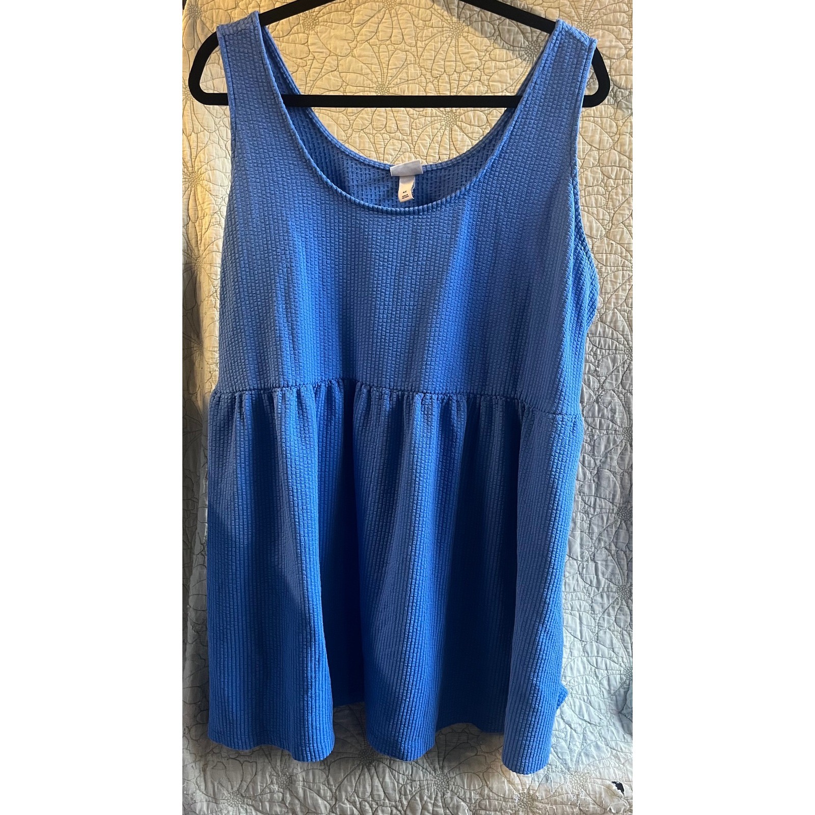 Ava & Viv Blue Waffle Knit Babydoll Tank Top Sleeveless Pockets - 4X