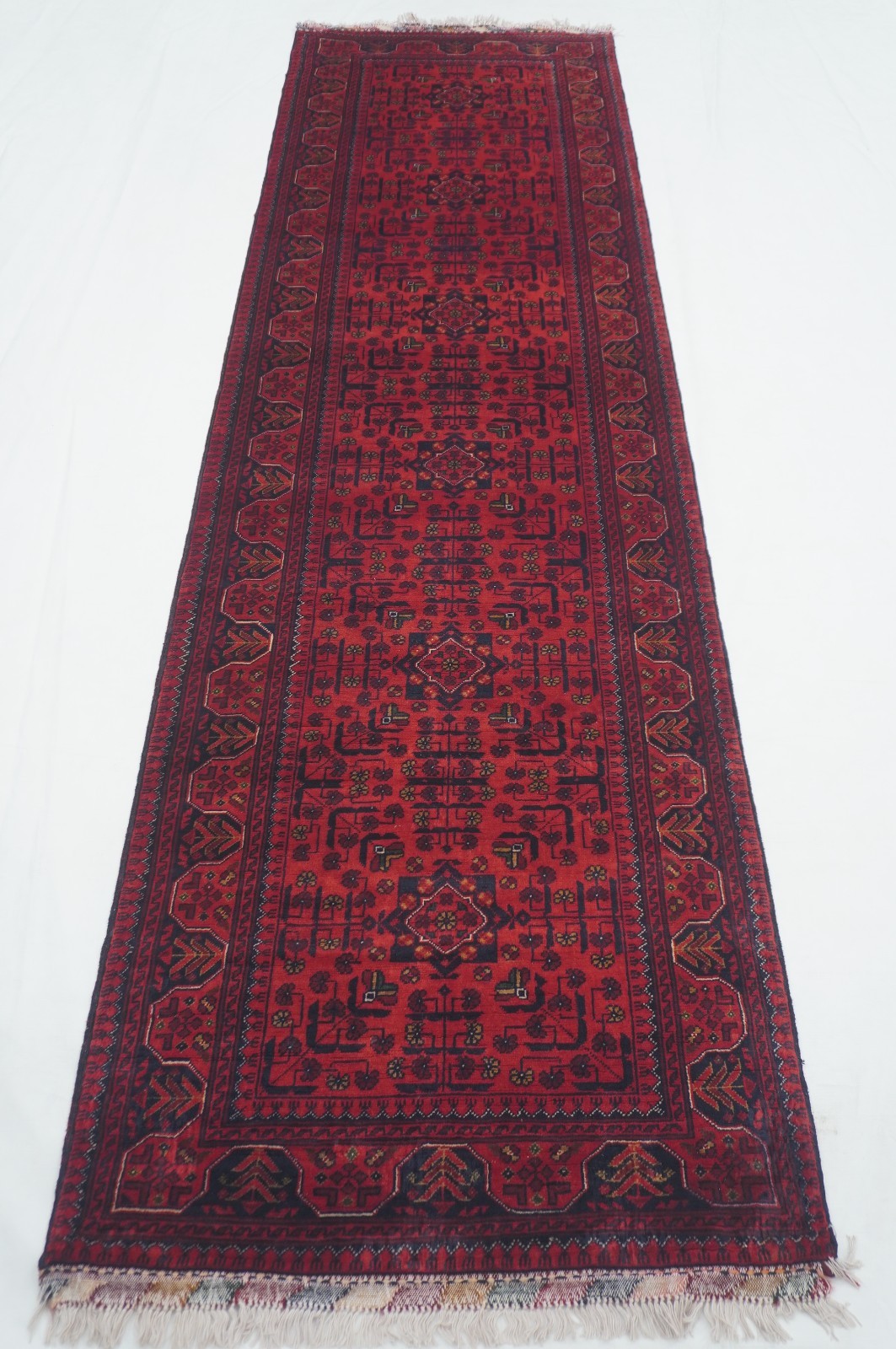 3x10 ft Red Afghan Hand knotted Oriental Runner Rug