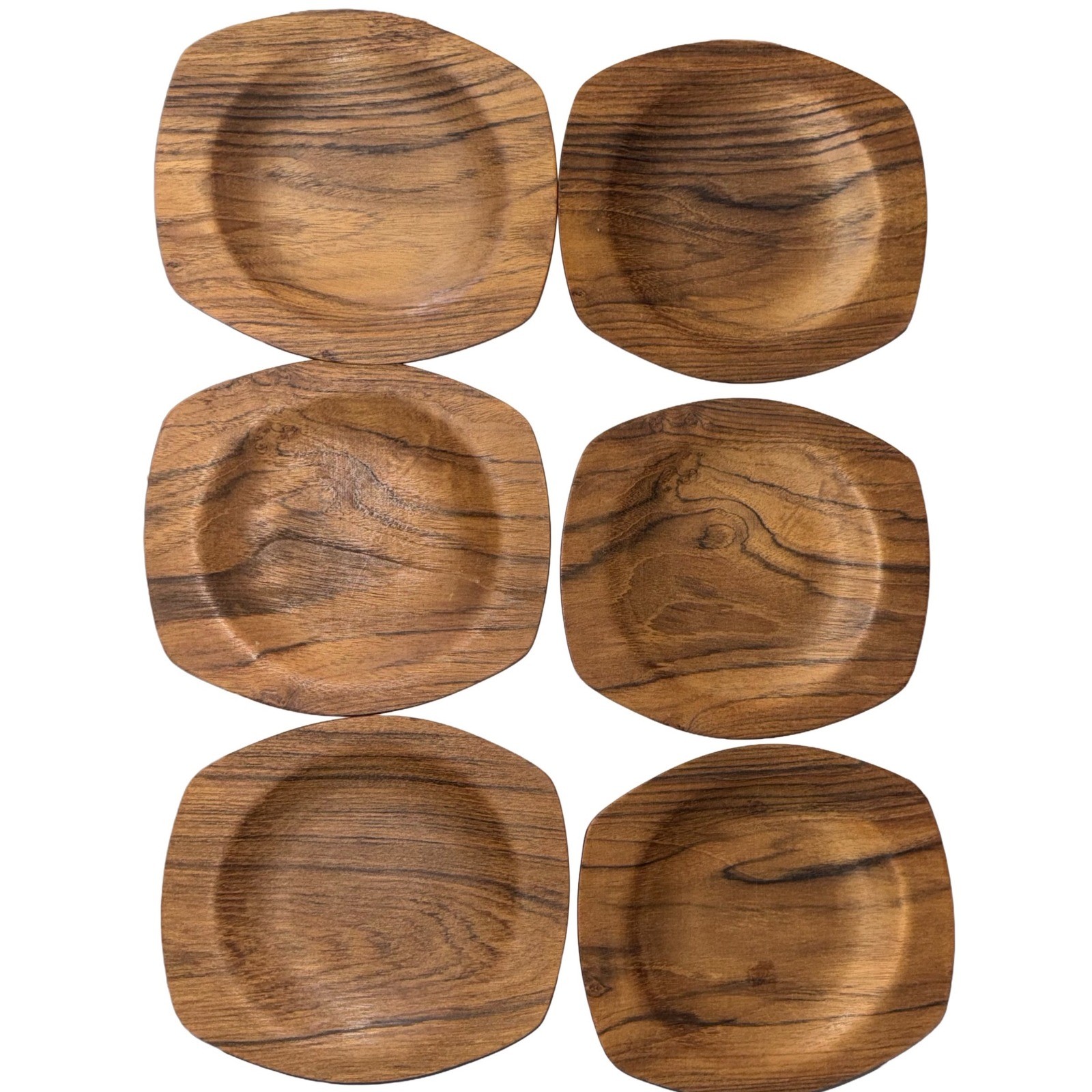 Vtg Danish Modern Teak Wood Plates Chargers Set of 6 MCM Rounded Square Squircle