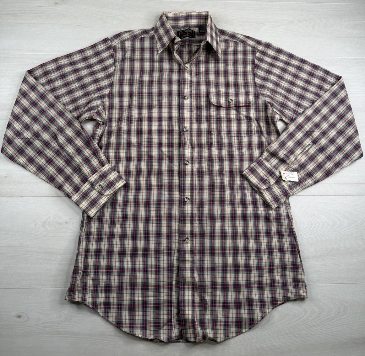 Vtg JCPenney Plaid Prep Stop Button Shirt Lightweight 70s Deadstock Mens M NWT