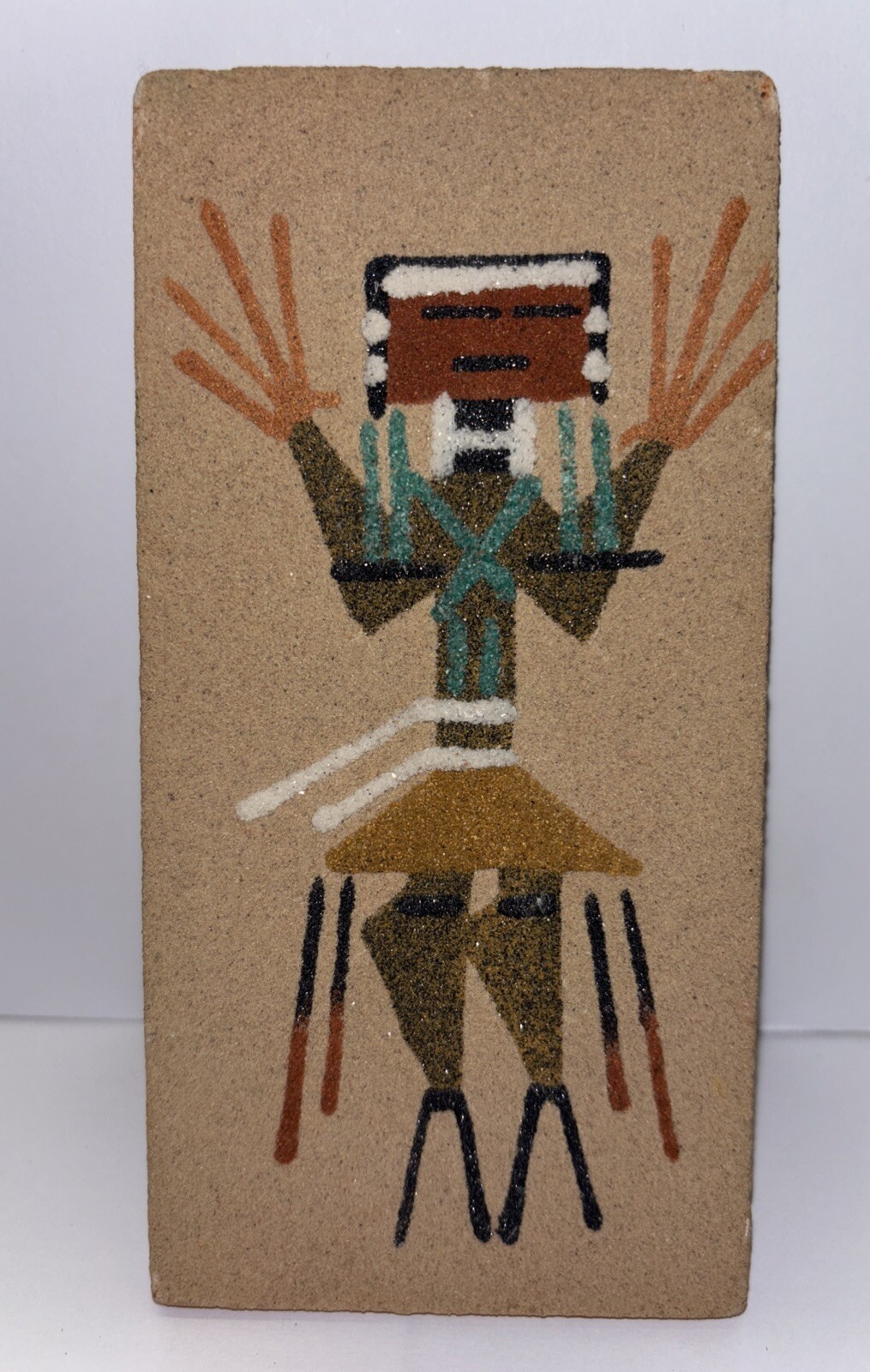 Vintage Southwest Native American Navajo Healing God Authentic Sand Painting 6”