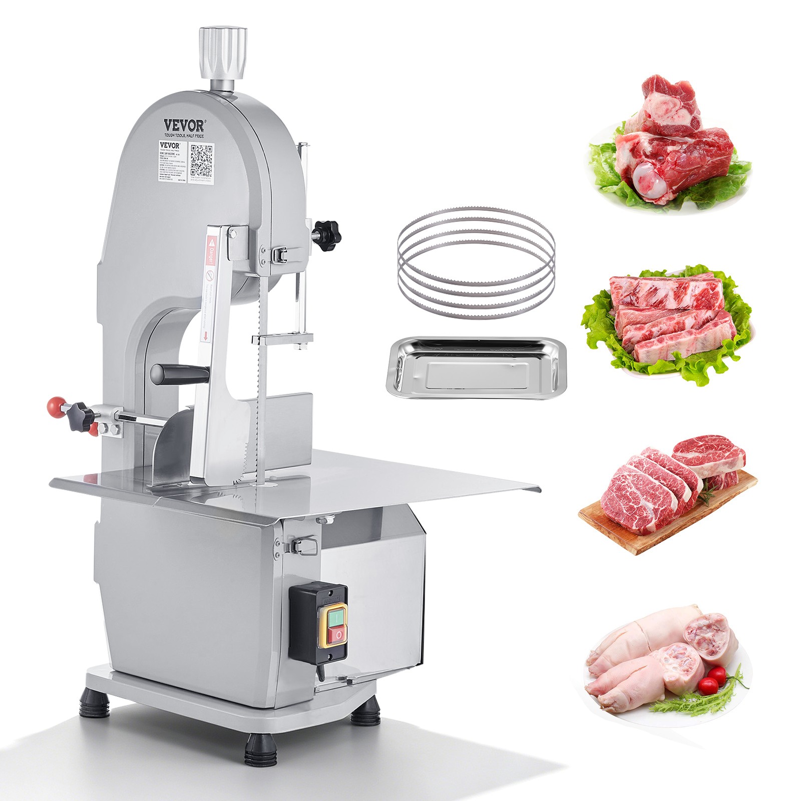 VEVOR 1500W Commercial Electric Meat Bandsaw Stainless Steel Bone Sawing Machine