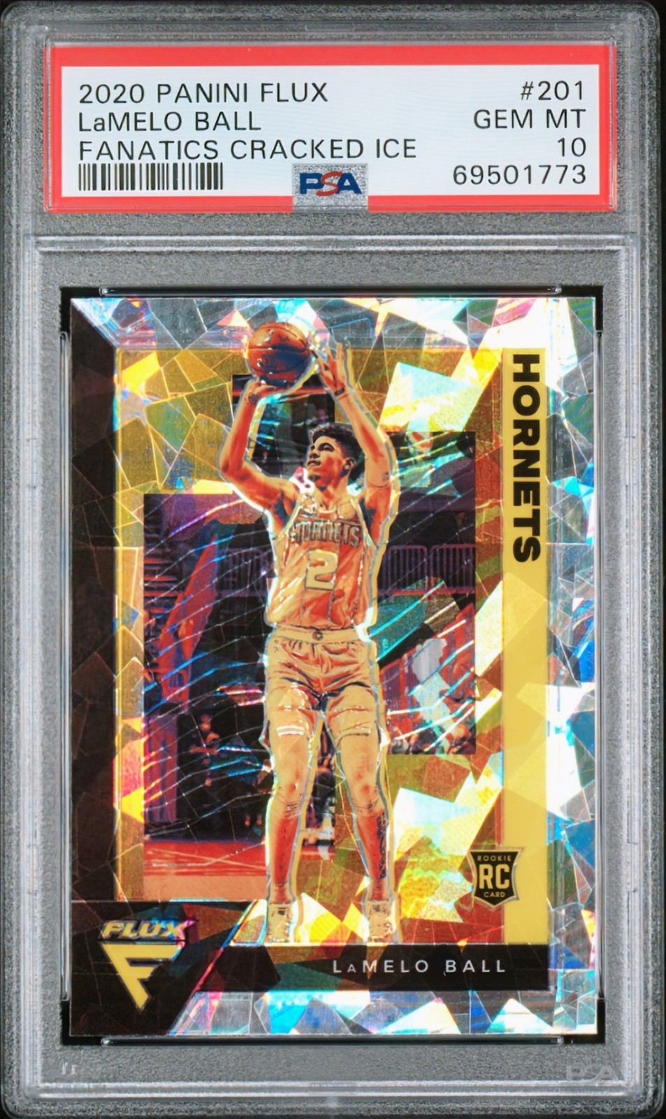 PSA 10 LAMELO BALL 2020 PANINI FLUX CRACKED ICE PRIZM #201 ROOKIE TIMBERWOLVES