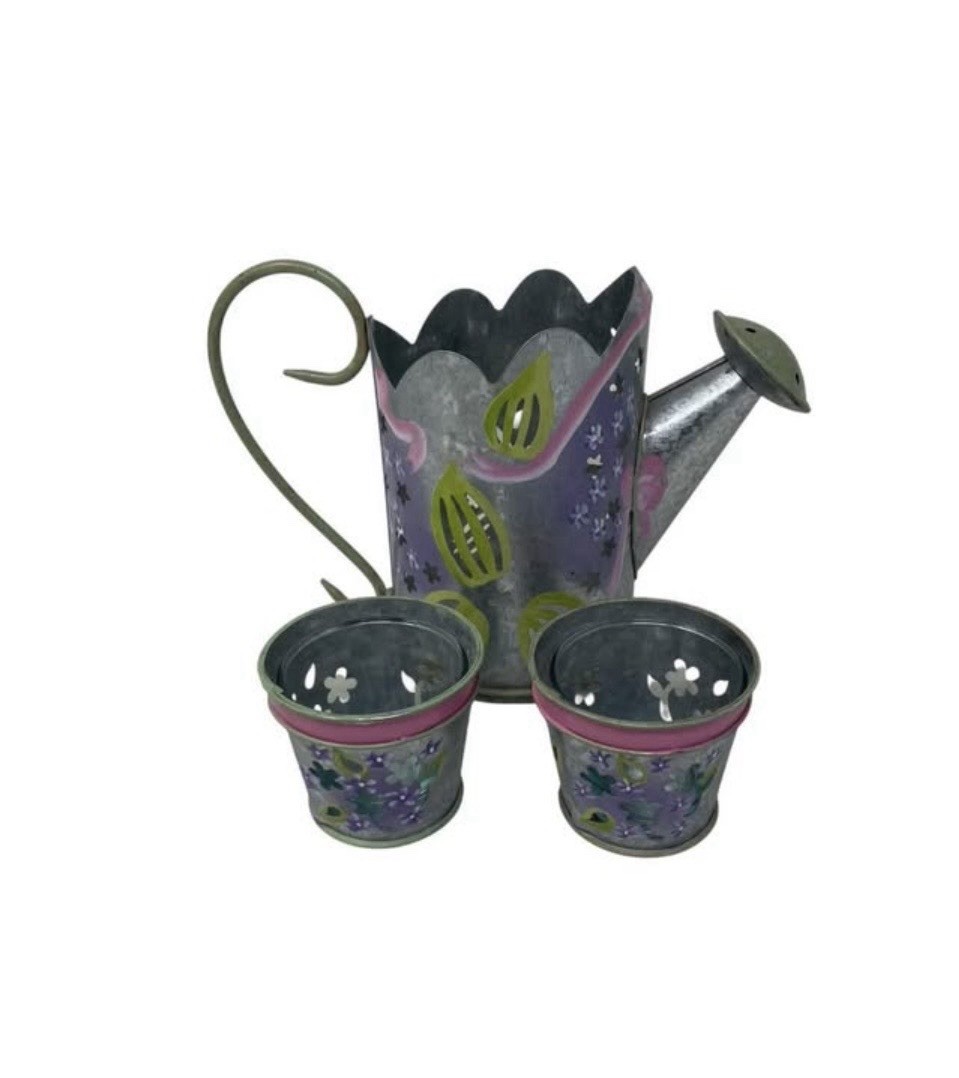 Vintage Partylite Lilac Watering Can Candle Holders W/ 2 Small Candle Holders