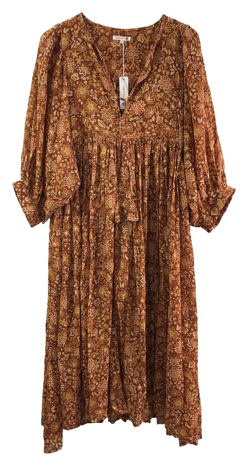 Sundry Dress V-Neck Floral Rust Orange Cotton Sundry Size 3 Womens Size L - NWT Sundry Dress V-Neck Floral Rust Orange Cotton Sundry Size 3 Womens Size L - NWT
