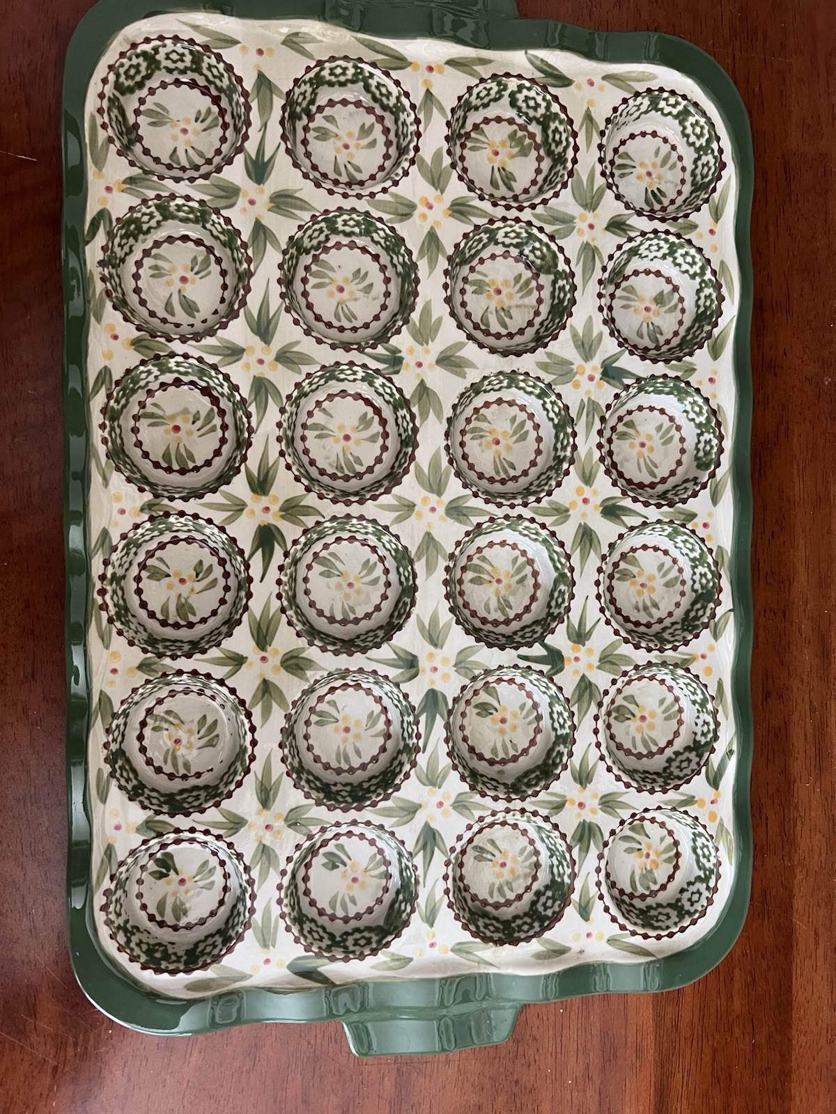 Temp-tations by Tara Old World Green Hand Painted 24 Mini Muffin Pan NEW Temp-tations by Tara Old World Green Hand Painted 24 Mini Muffin Pan NEW