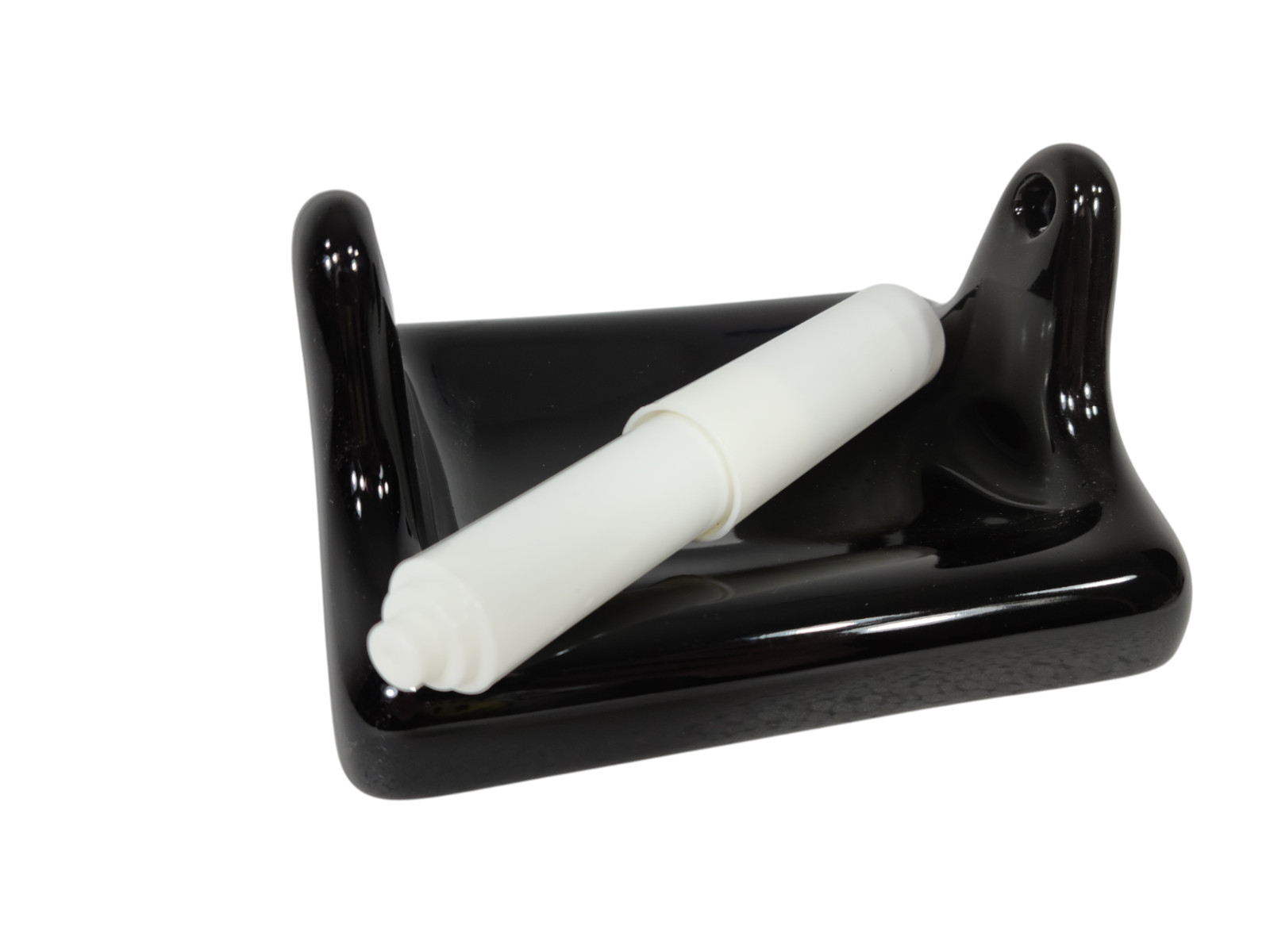 Black Ceramic Tile TP Holder Toilet Paper Porcelain Vintage Mid Century Modern