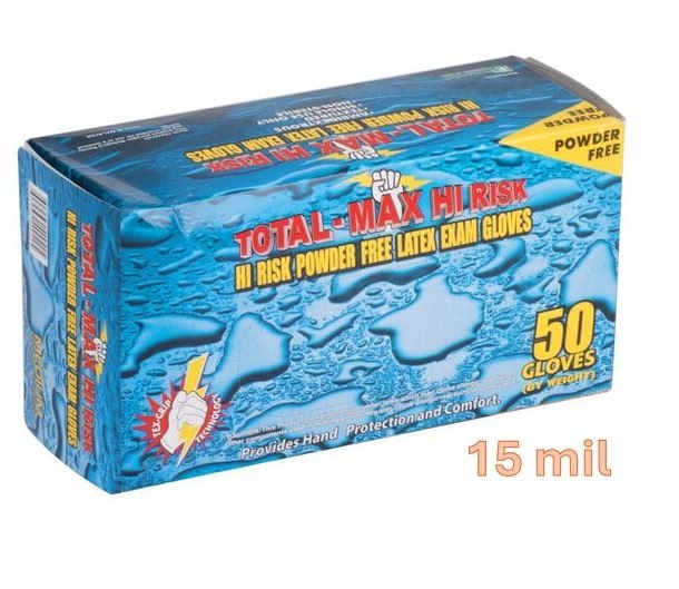 Emerald Total-Max High-Risk Latex Exam Gloves — 15 Mil, S,M,L,XL Blue, 500/Case