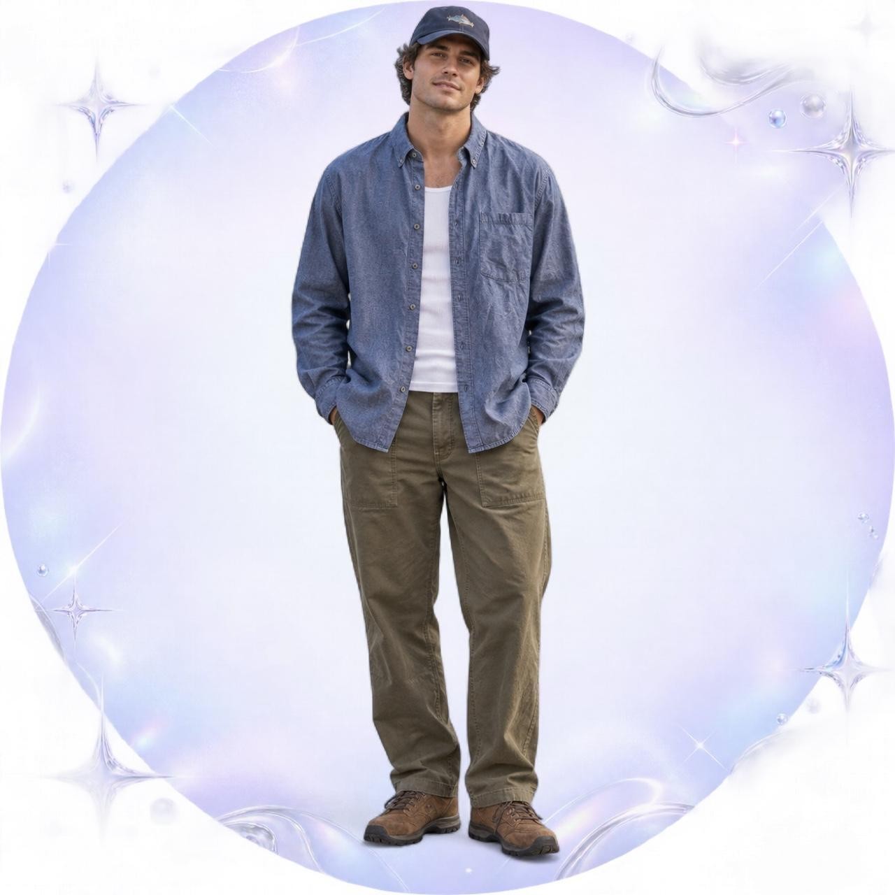 Magellan Outdoors Blue Chambray Button-Down Shirt – Men’s L