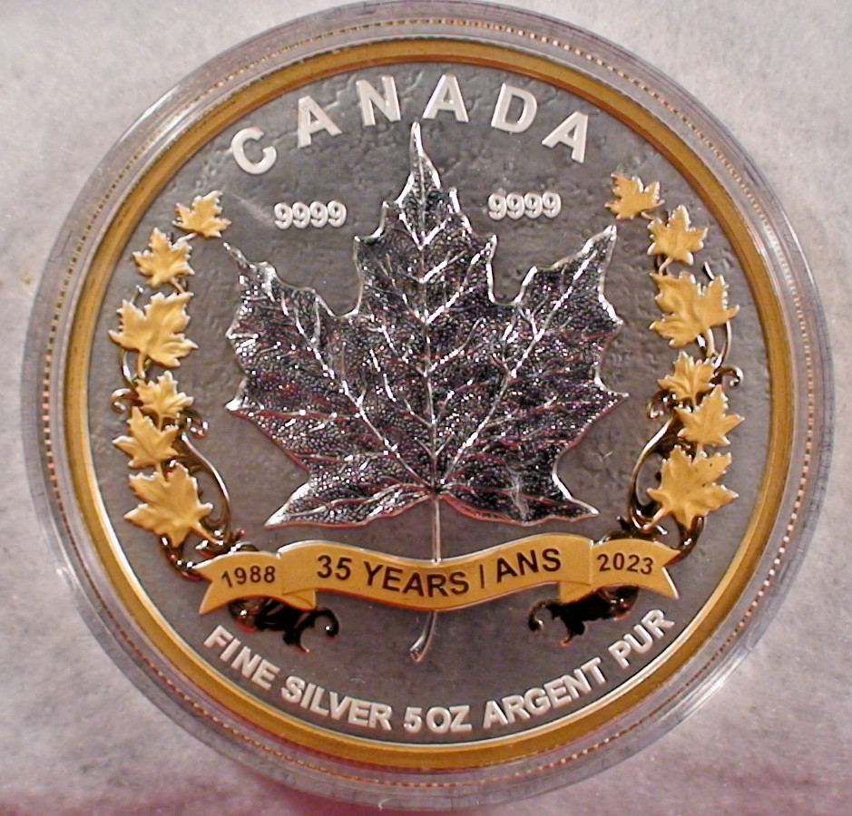 RARE 2023 $50.00 CANADA .9999 SILVER 35TH ANN OF MAPLE LEAF Coin WITH BOX & COA