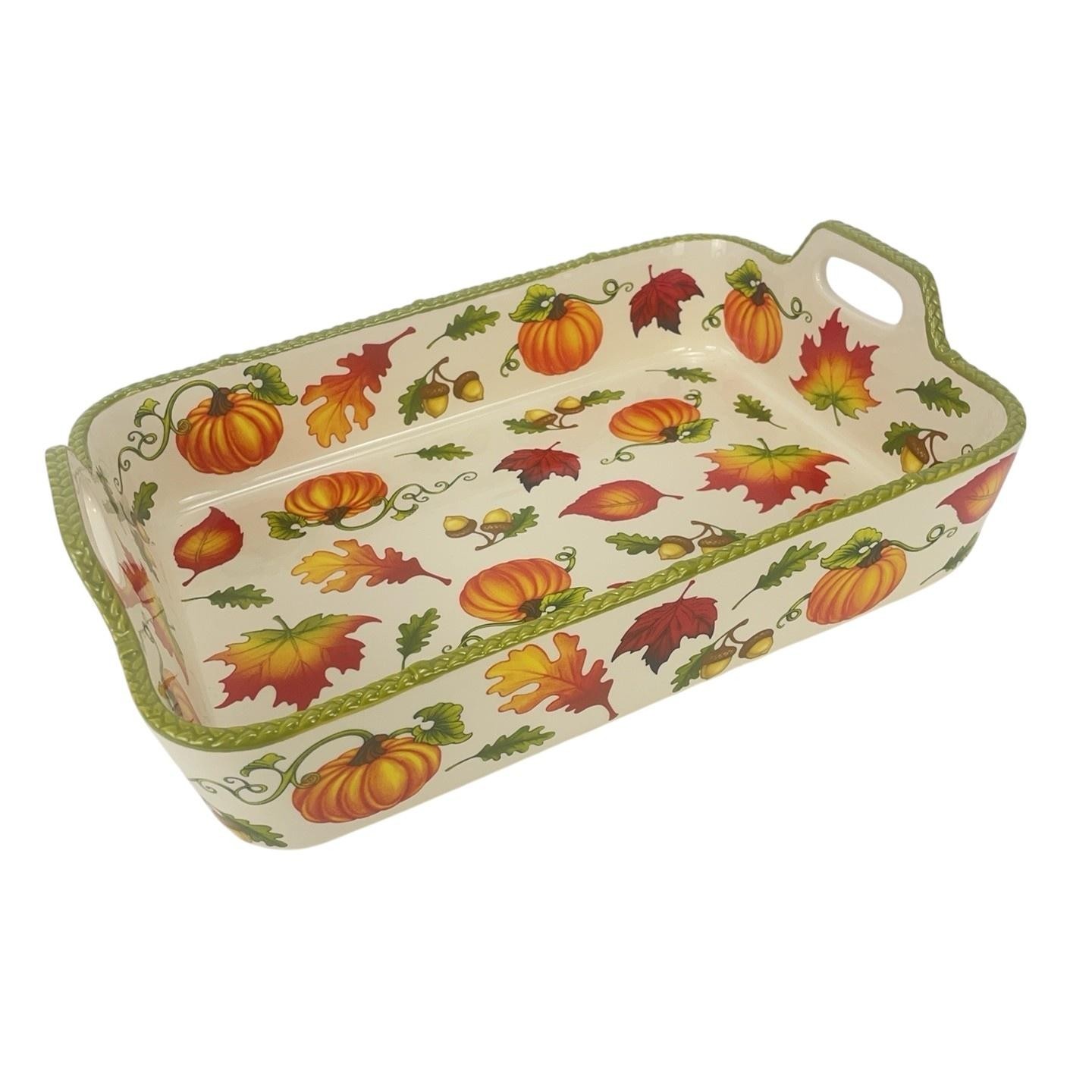 Temptations By Tara Seasonal 13x9 4 Qt Ceramic Baker Harvest Mix Upswept Handles Temptations By Tara Seasonal 13x9 4 Qt Ceramic Baker Harvest Mix Upswept Handles