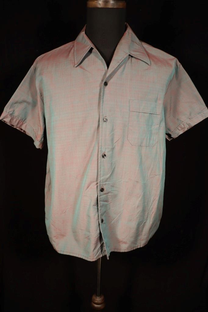 Rare Vintage French 1960\'s Green Cotton Iridescent Shirt Size Large Exc Cond