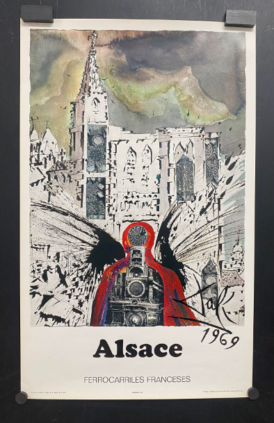 ORIGINAL Vintage FRENCH Railroad Poster SNCF ALSACE Strasbourg SALVADOR DALI