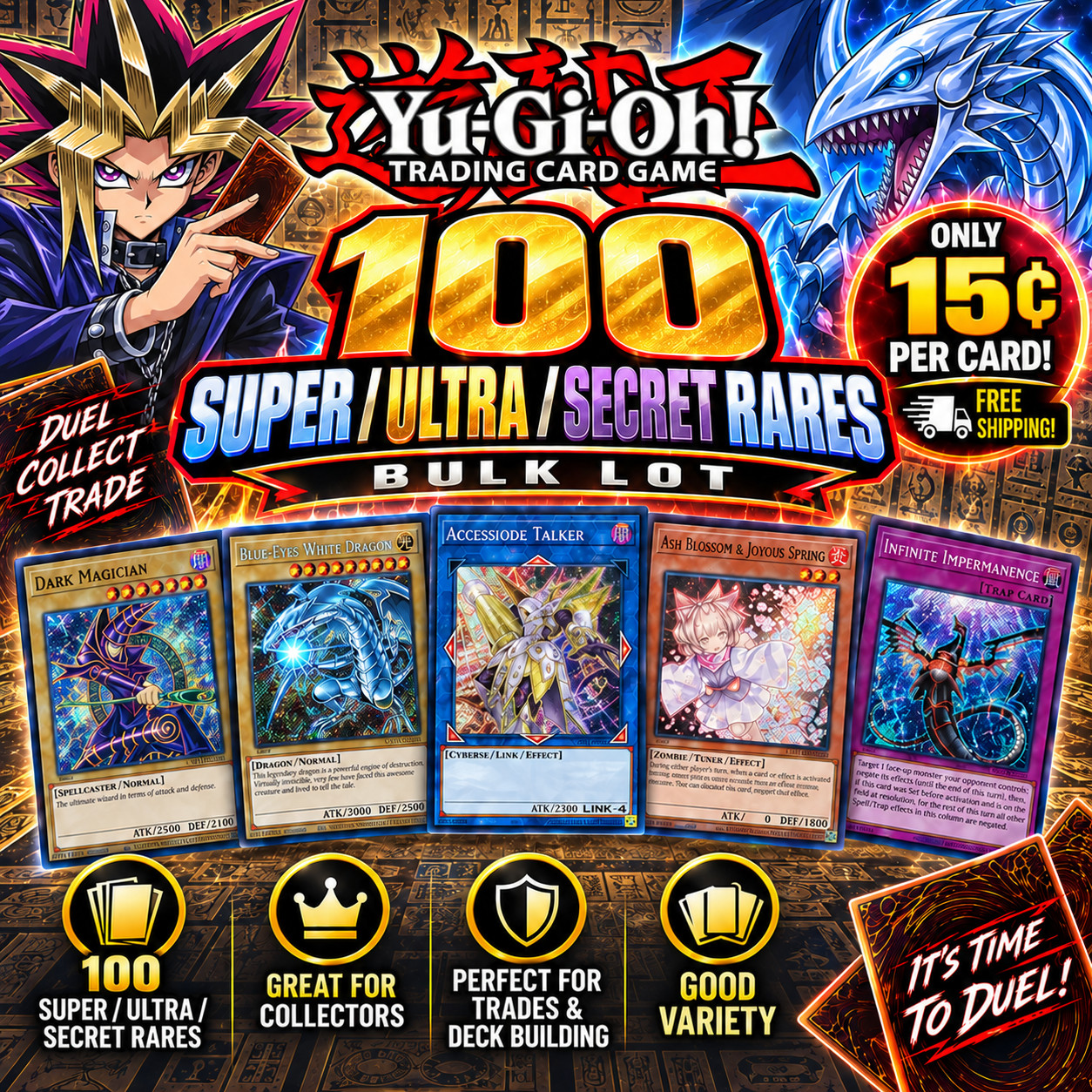 Yugioh 100 Holo Foil Cards Bulk Collection Lot Pack Super/Ultra/Secret Rares Yugioh 100 Holo Foil Cards Bulk Collection Lot Pack Super/Ultra/Secret Rares