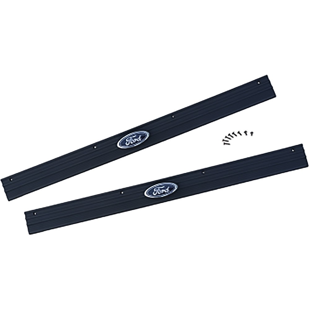 1987-96 Ford F100 F250 F350; Door Sill Scuff Plate Set; Black w/ Blue Ford Oval;