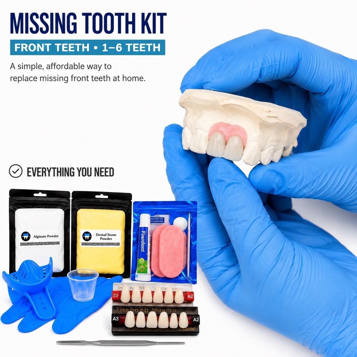 Missing Tooth Kit Replace Missing Front Teeth 6 Acrylic Teeth A2