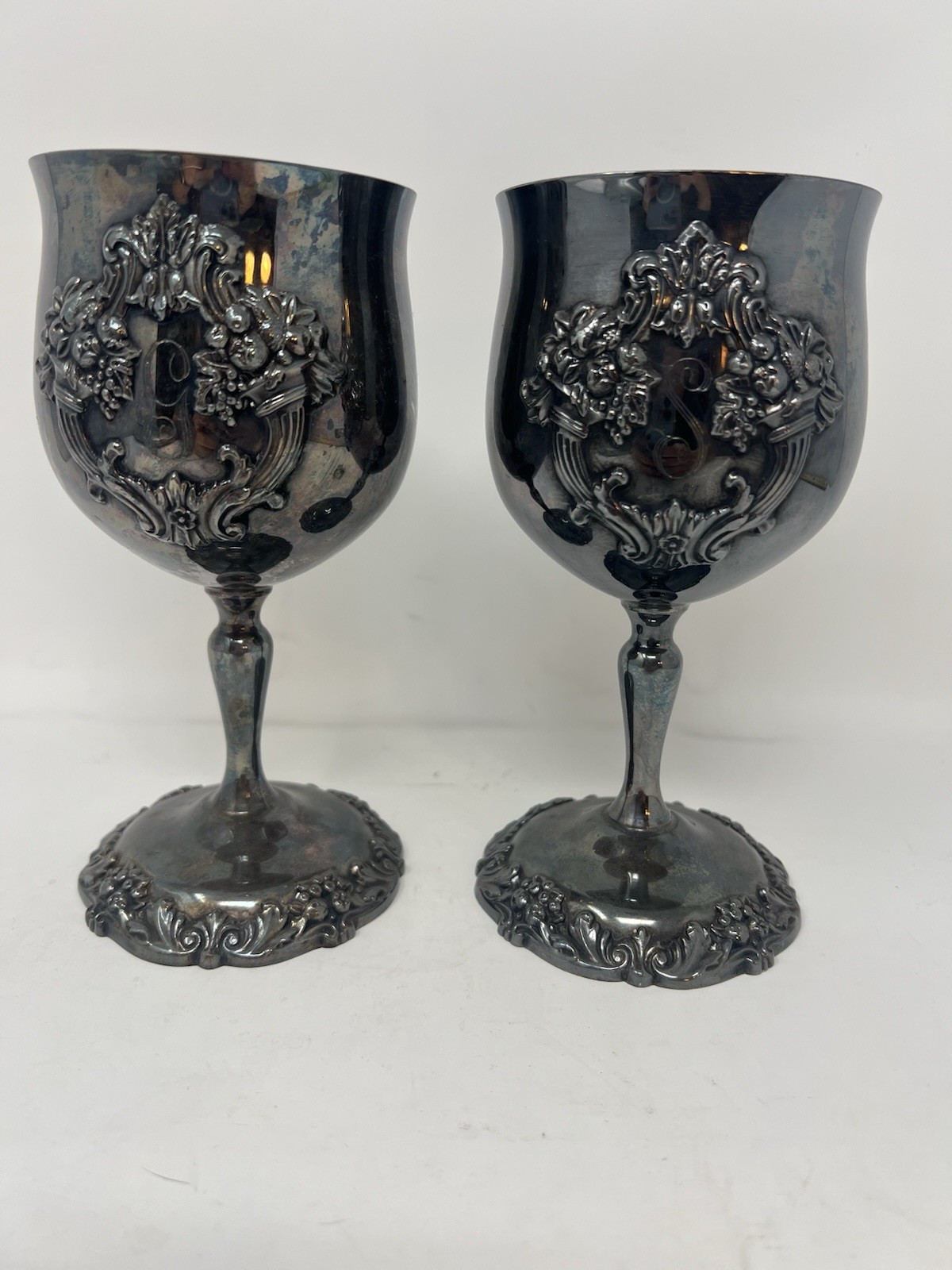 Reed & Barton 1659 King Francis I Silverplate Goblets Pair Monogrammed Reed & Barton 1659 King Francis I Silverplate Goblets Pair Monogrammed