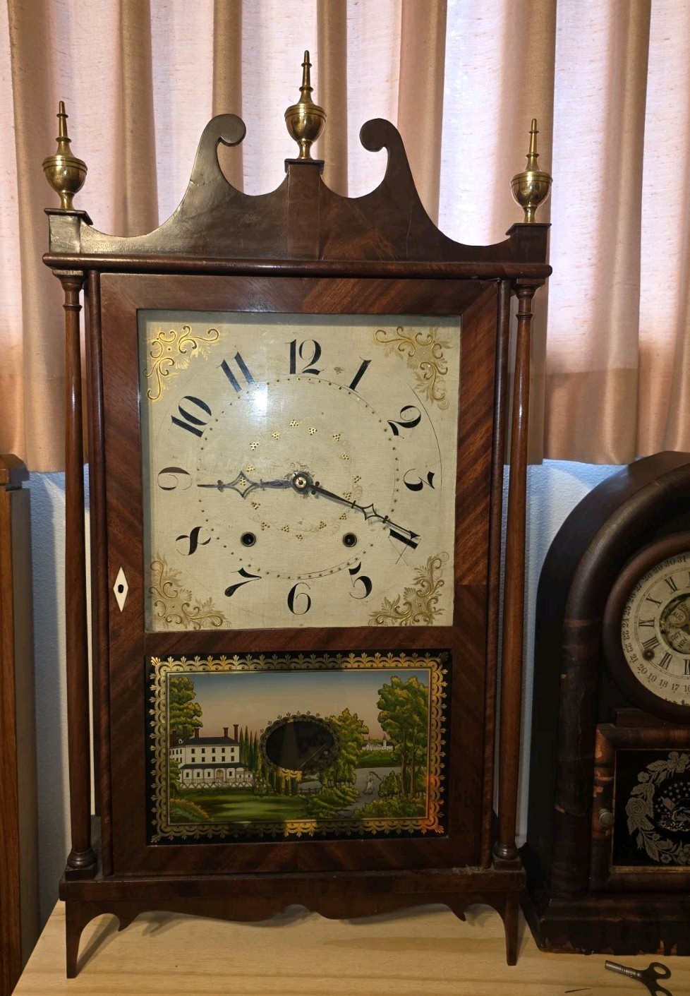 Antique Charles Kirk Pillar And Scroll Clock Antique Charles Kirk Pillar And Scroll Clock
