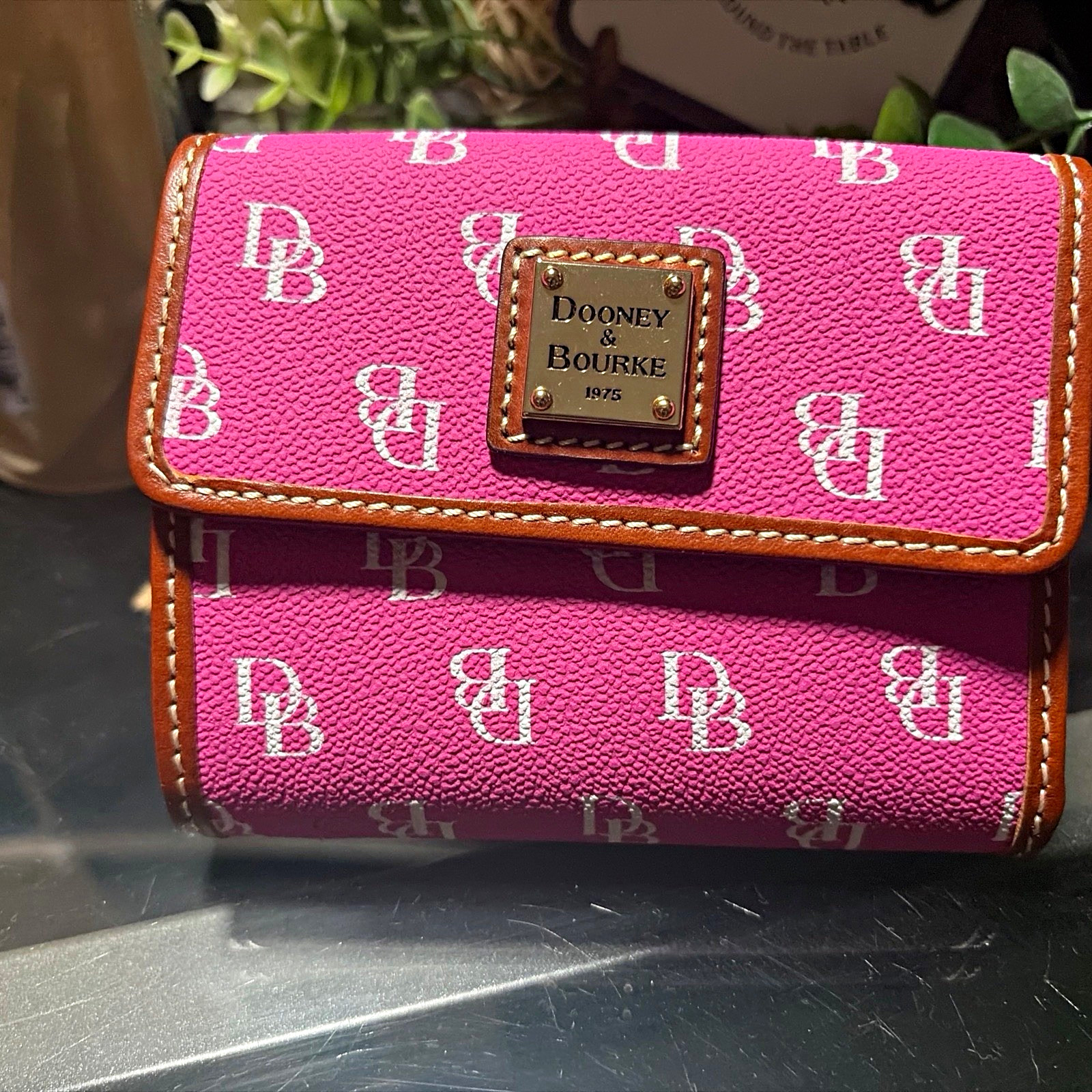 Dooney & Bourke Pink/Brown Logo Tote Zip Closure Double Handles w/ Wallet