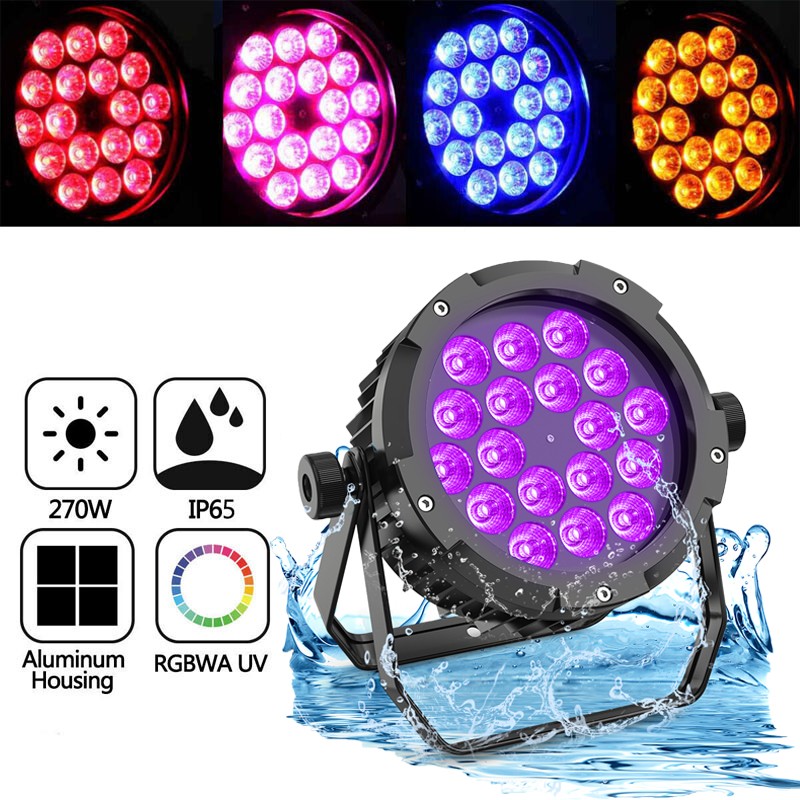 IP65 Waterproof LED Par Light 18x15W 6in1 RGBWA+UV DMX Outdoor Stage Lighting DJ