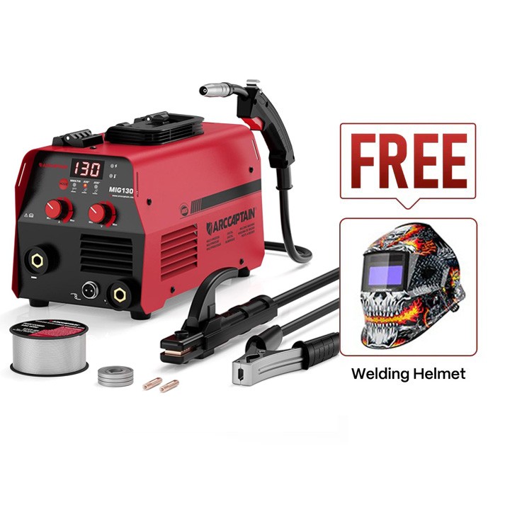 ARCCAPTAIN 130Amp 3-in-1 MIG Welder 110V Portable Gasless With Welding Helmet