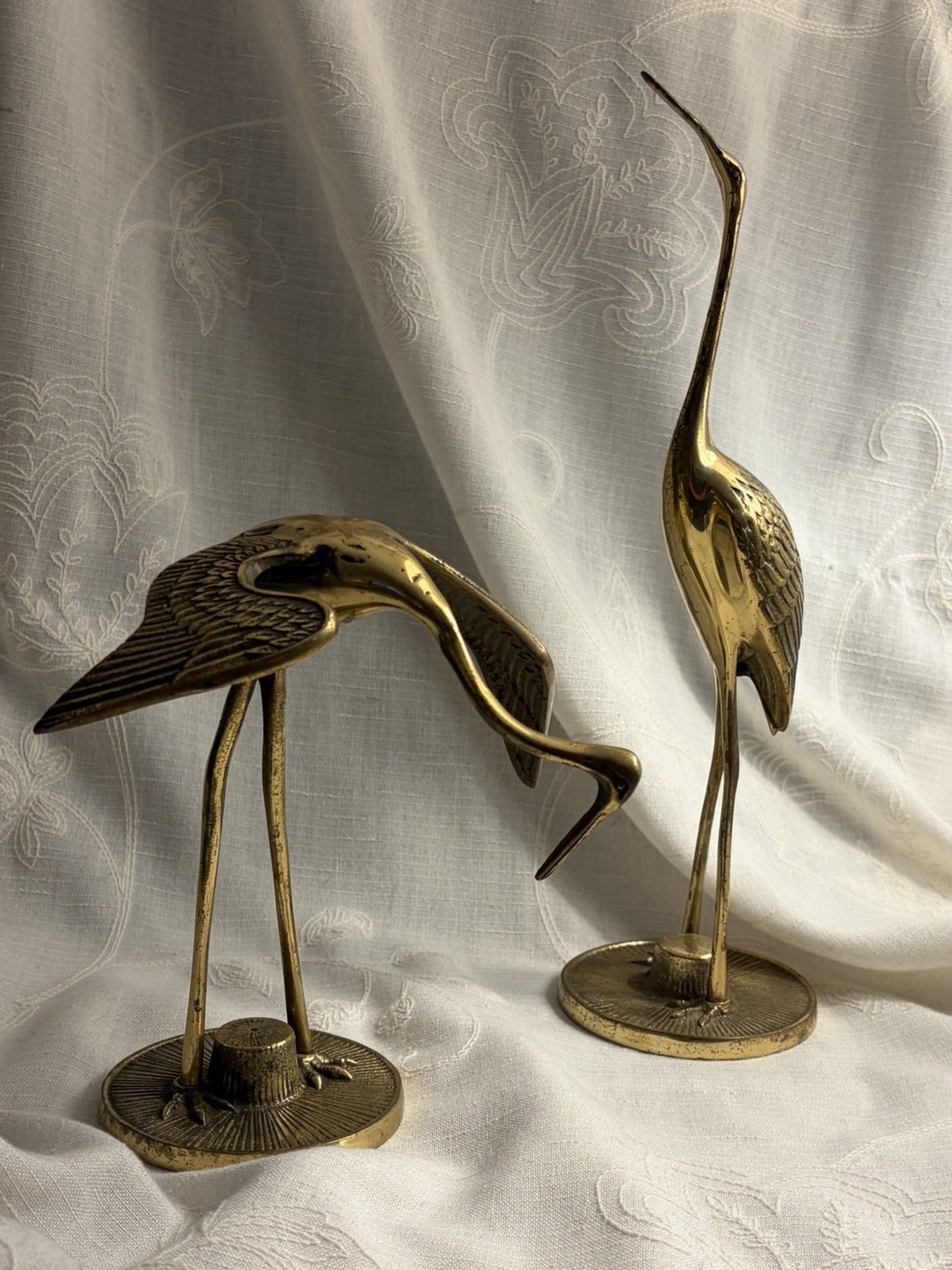 Vintage Pair Brass Crane Heron Egret Bird Figurines Statues MCM Coastal Decor Vintage Pair Brass Crane Heron Egret Bird Figurines Statues MCM Coastal Decor