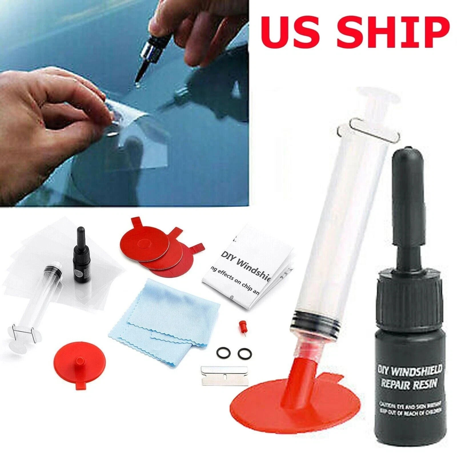 US Glass Windshield Repair Tool Kit Fix Car Wind Glass Windscreen Chip Crack