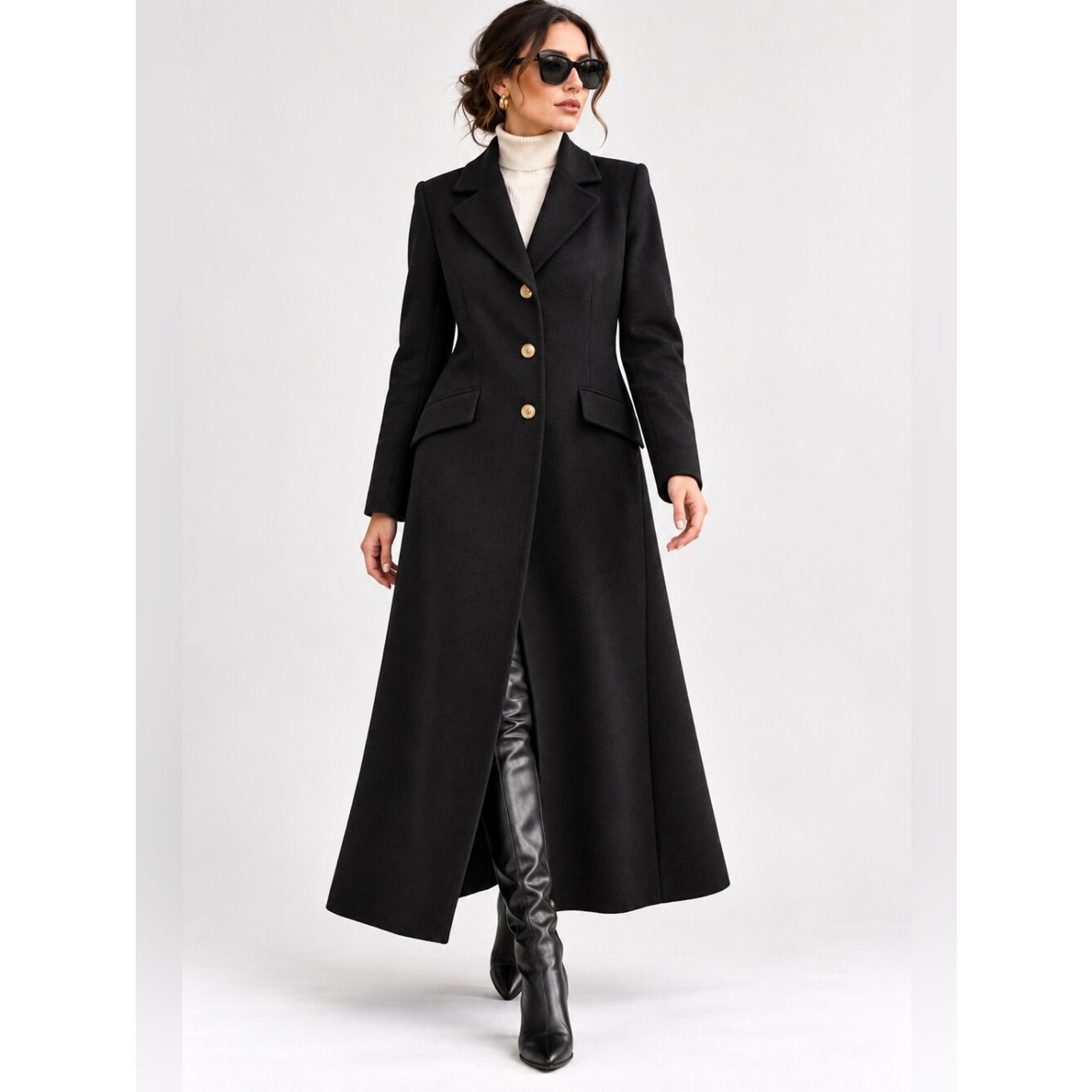 Vintage Montaldo\'s Cashmere Black Long Coat Gold Buttons Medium See Measurements