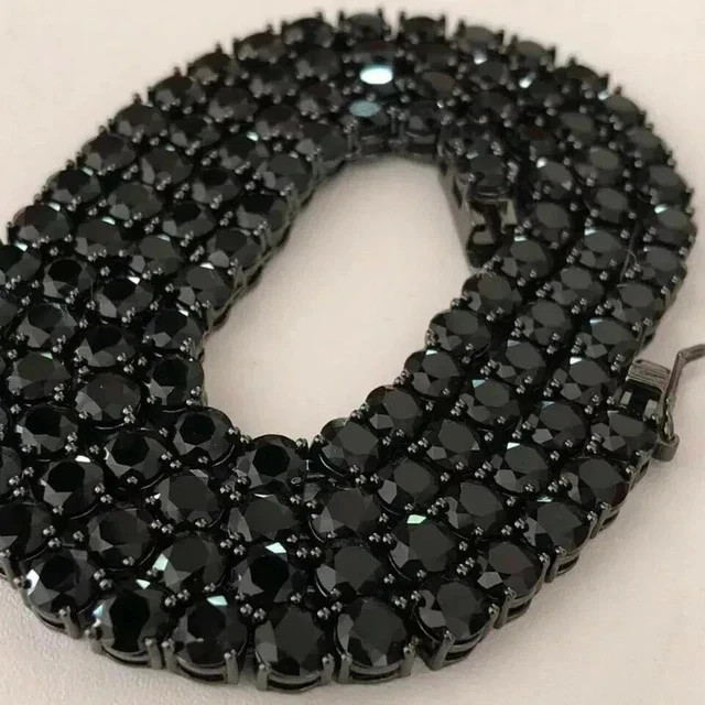 20CT Round Lab Created Black Diamond Men\'s Tennis Necklace 14K Black Gold Finish