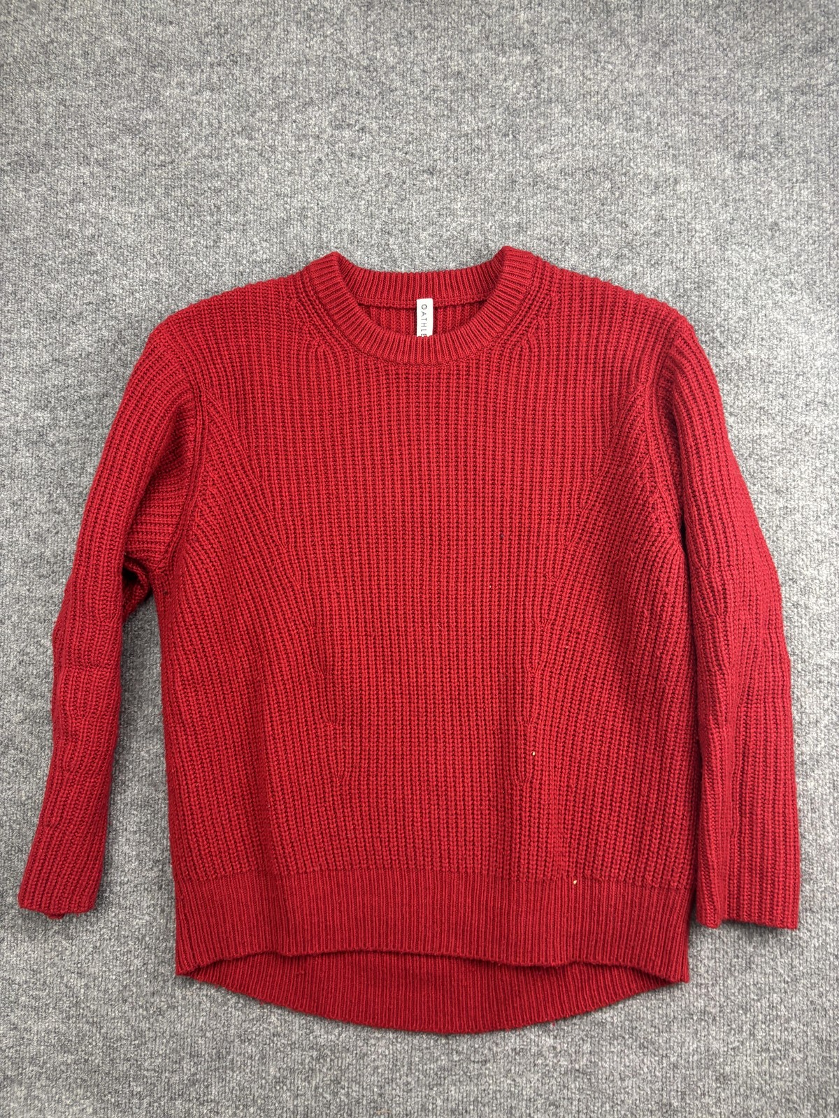Athleta Sweater Womens Medium Red Chunky Knit Wool Blend Crew Neck Pullover