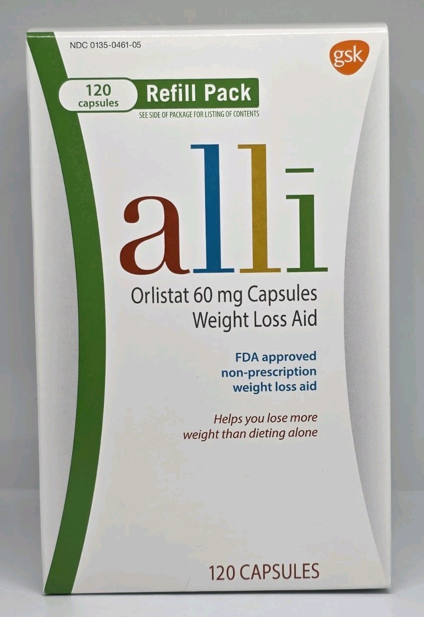 Orlistat 60 mg Weight Loss Aid 120 Capsules Refill Pack New in Box 04/2027 Orlistat 60 mg Weight Loss Aid 120 Capsules Refill Pack New in Box 04/2027