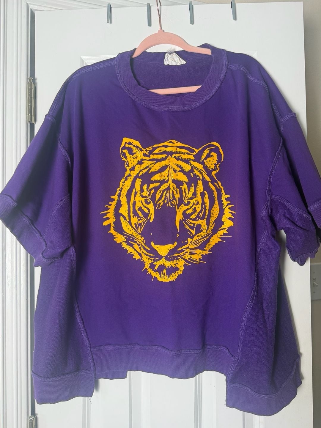 Fantastic Fawn Tiger Face Sweatshirt Size M Purple Yellow Rhinestone
