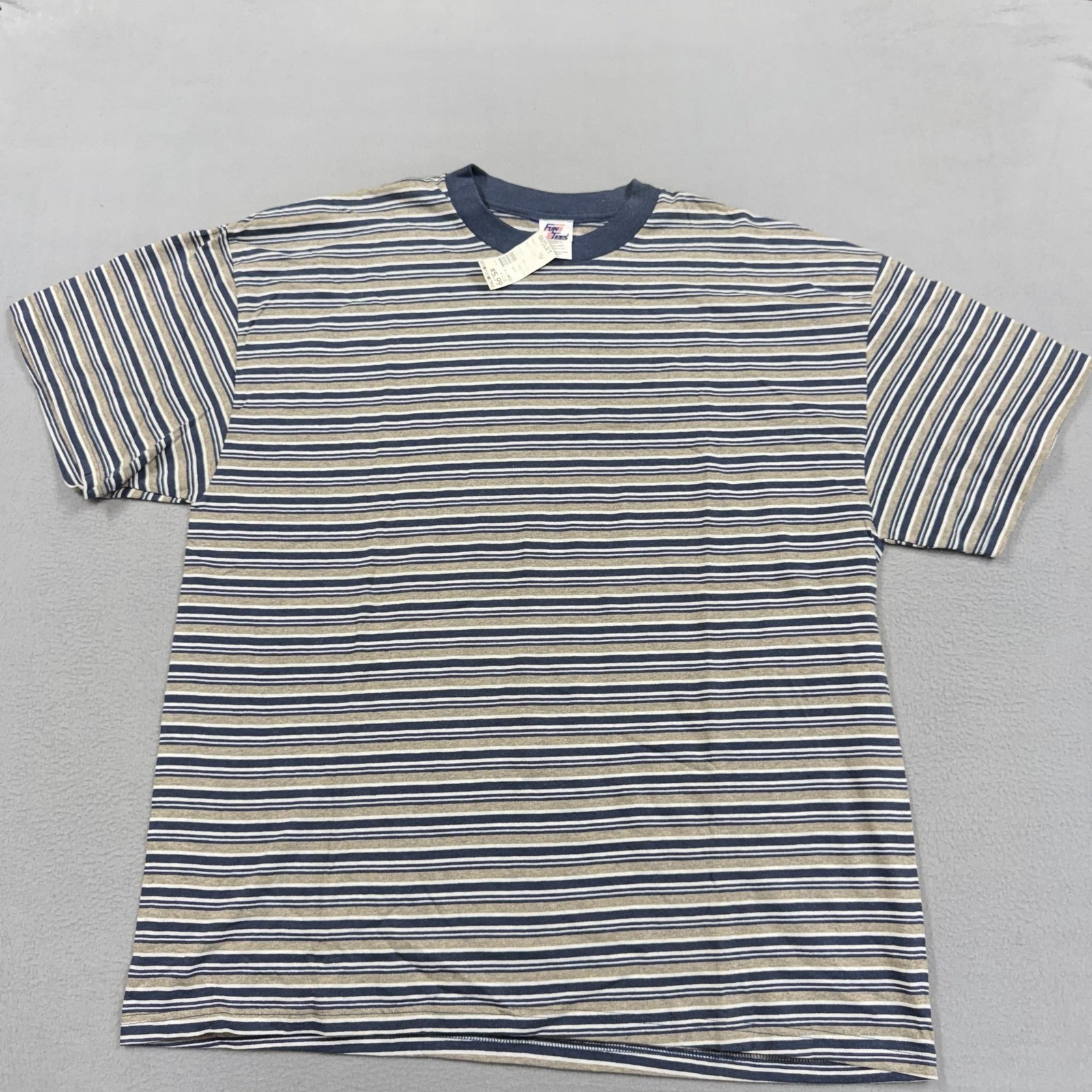 Vintage Fun Tees Shirt Mens XL Blue Striped Crewneck 90s Deadstock preppy surf