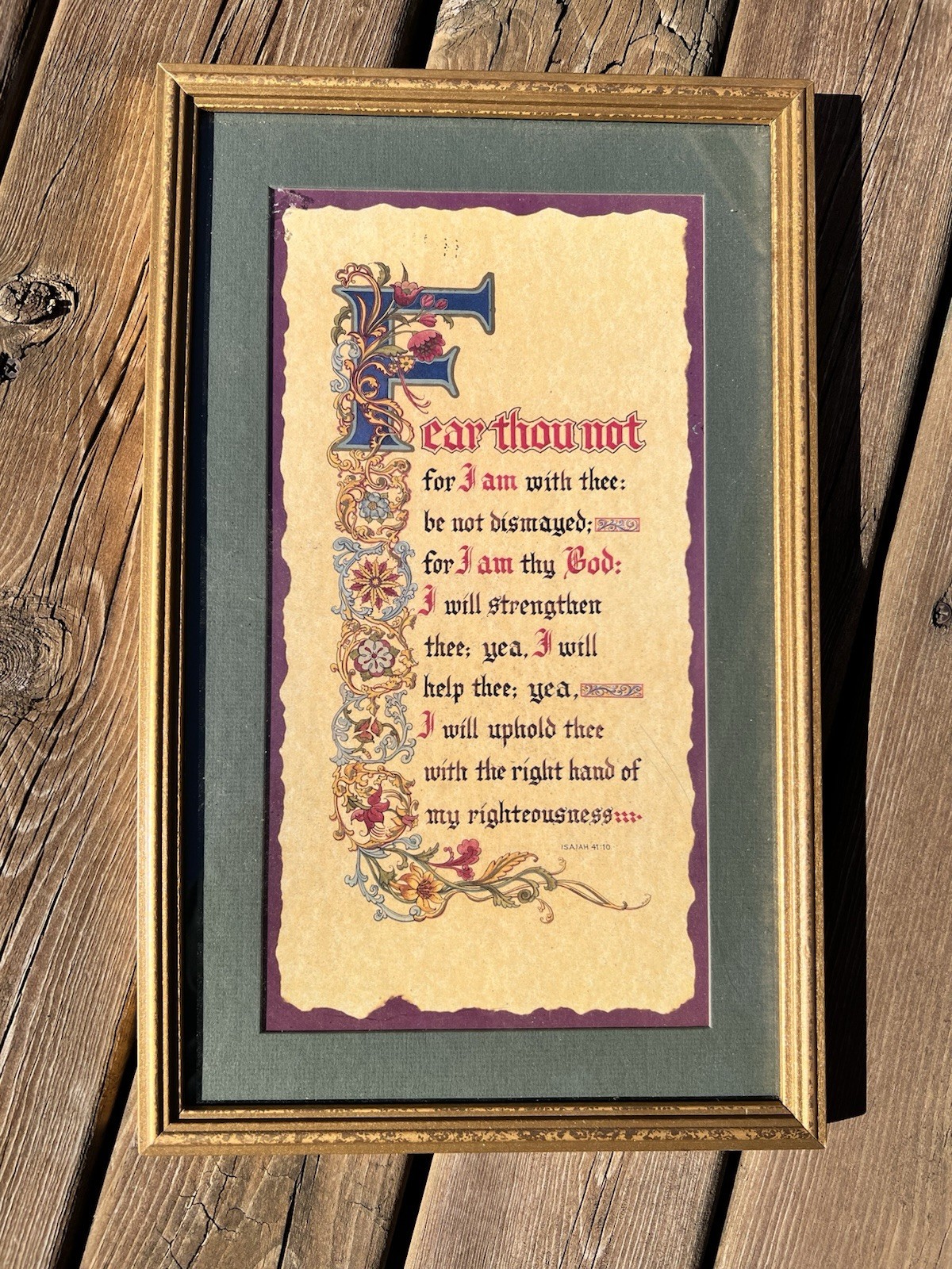 Vintage Isaiah 41:10 Framed Christian Wall Art Gold Frame Scripture Decor