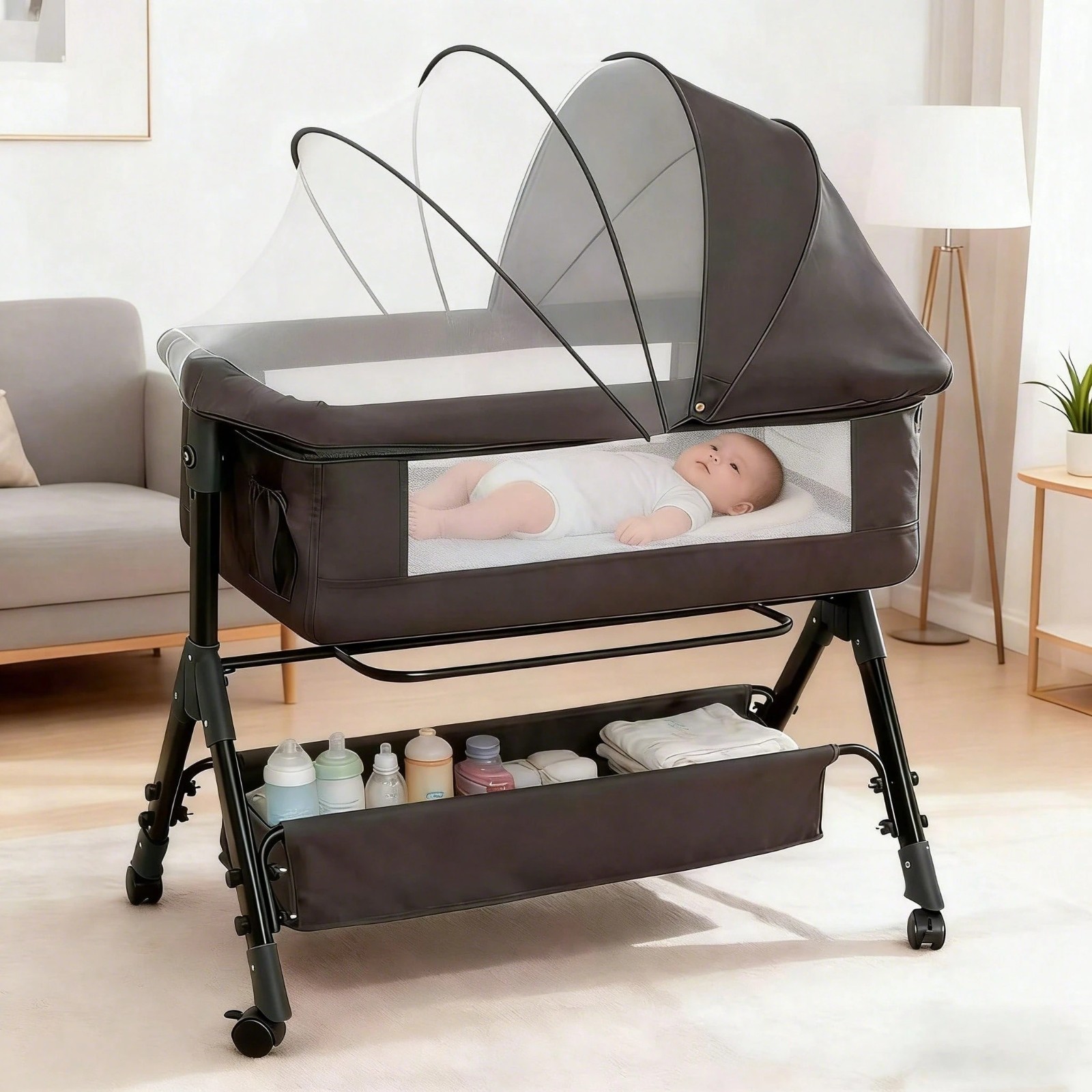 Elegant 3 In 1 Baby Bed Breathable Mesh Bassinet With Wheels For Modern Parent