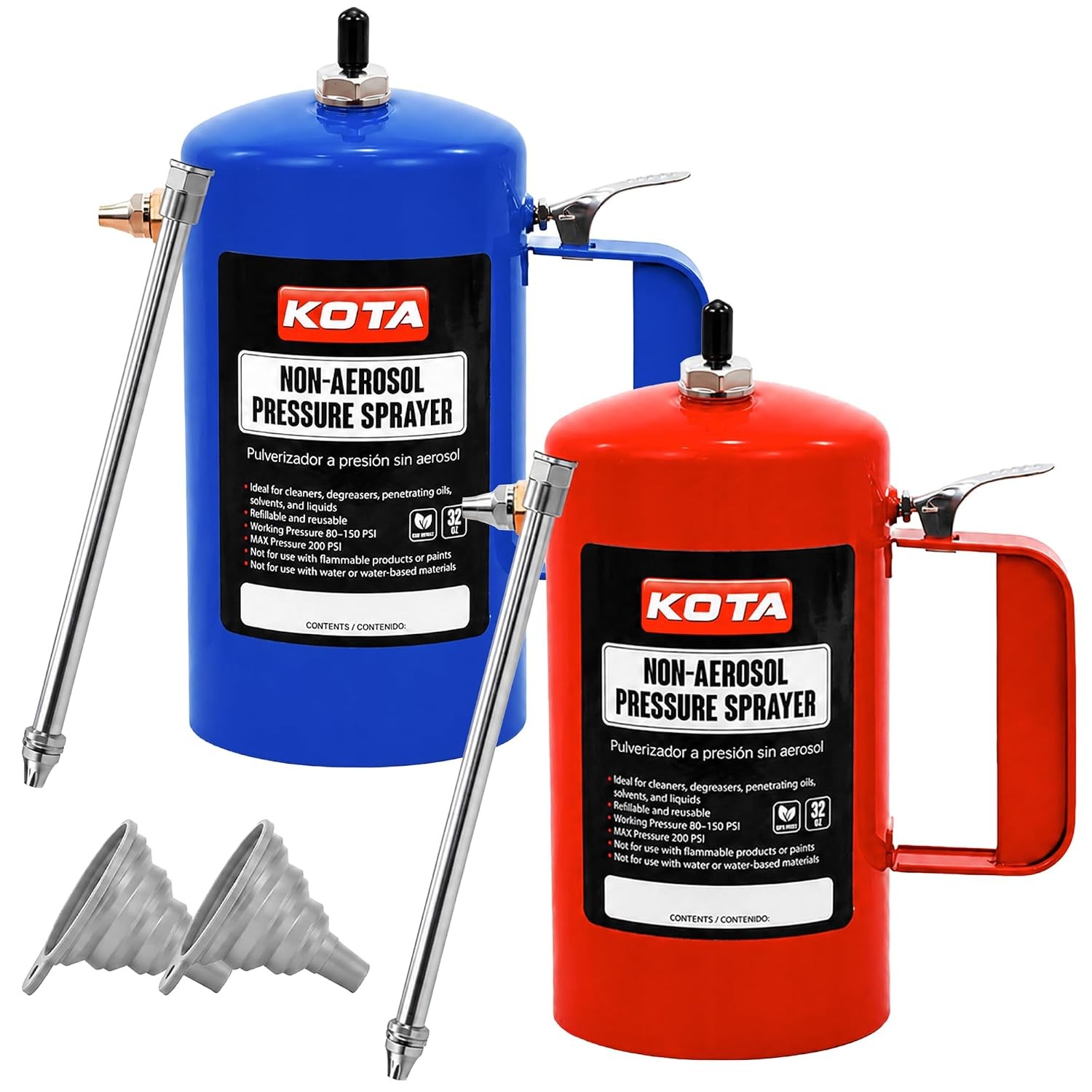 LAUCO Non Aerosol Pressure Sprayer with Funnel and Extension, Refillable