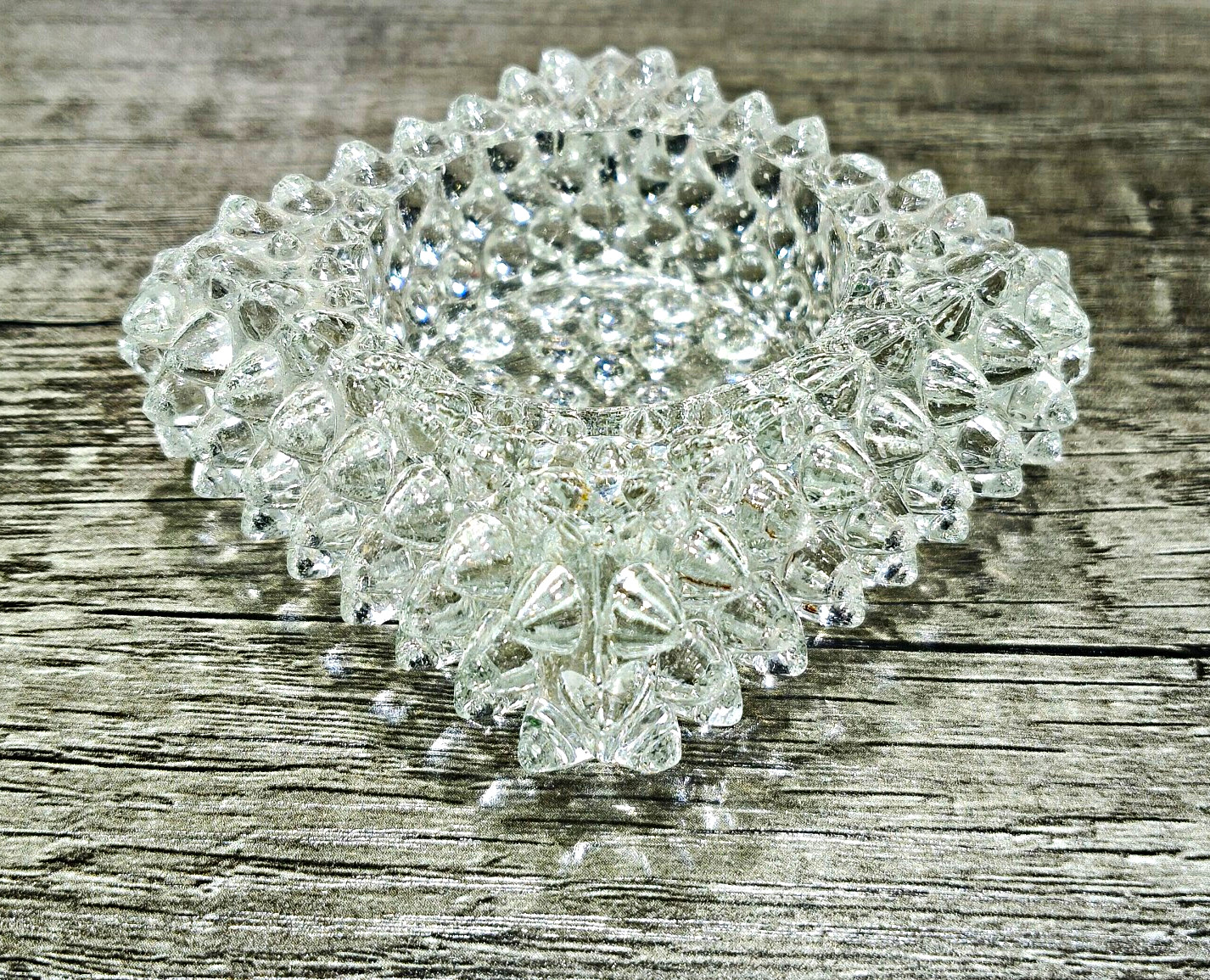 Lot of 2 Vintage Fenton Clear Glass Hobnail Spiked Salt Cellars Votive Holders