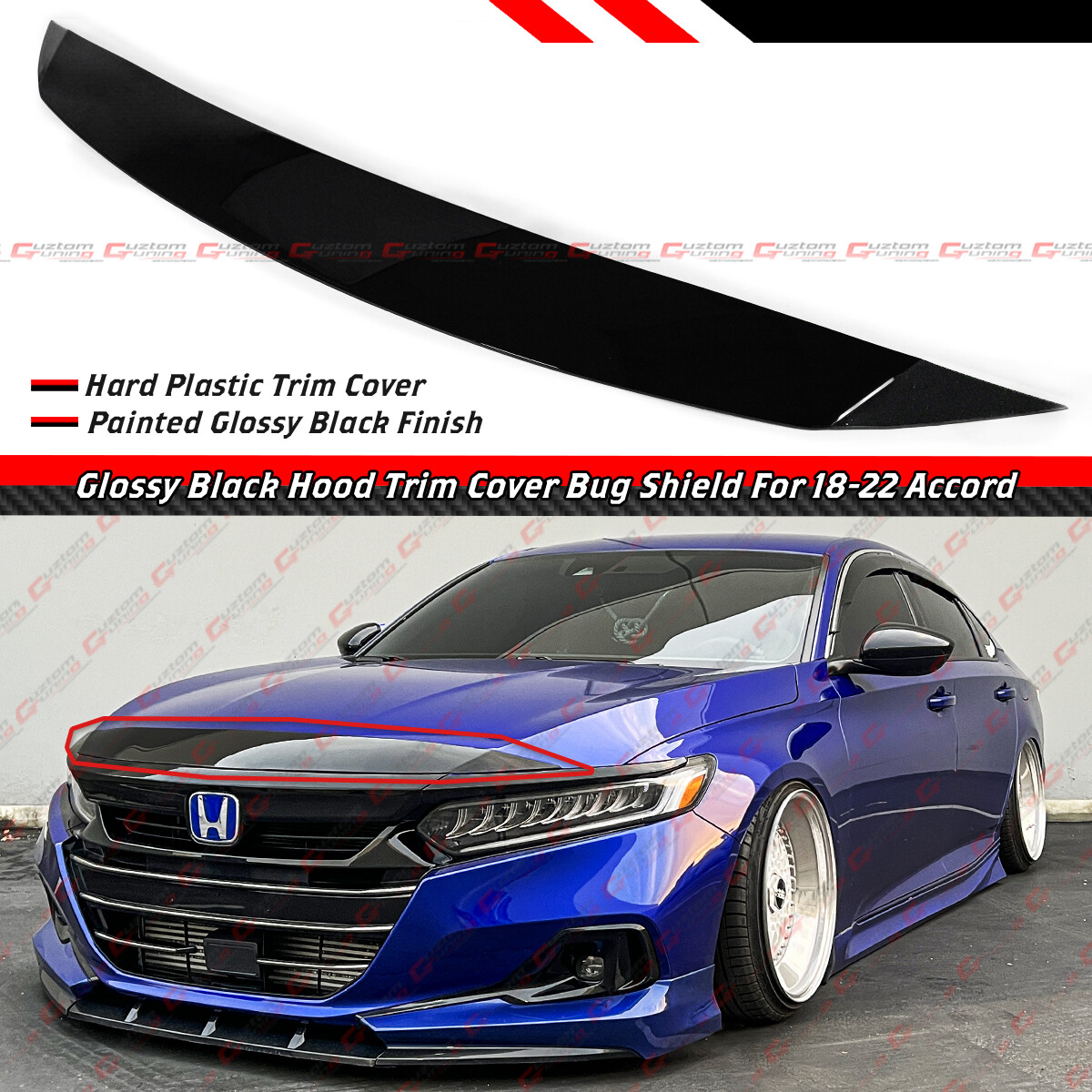FOR 18-22 HONDA ACCORD GLOSS BLACK FRONT BUMPER UPPER HOOD TRIM COVER BUG SHIELD FOR 18-22 HONDA ACCORD GLOSS BLACK FRONT BUMPER UPPER HOOD TRIM COVER BUG SHIELD