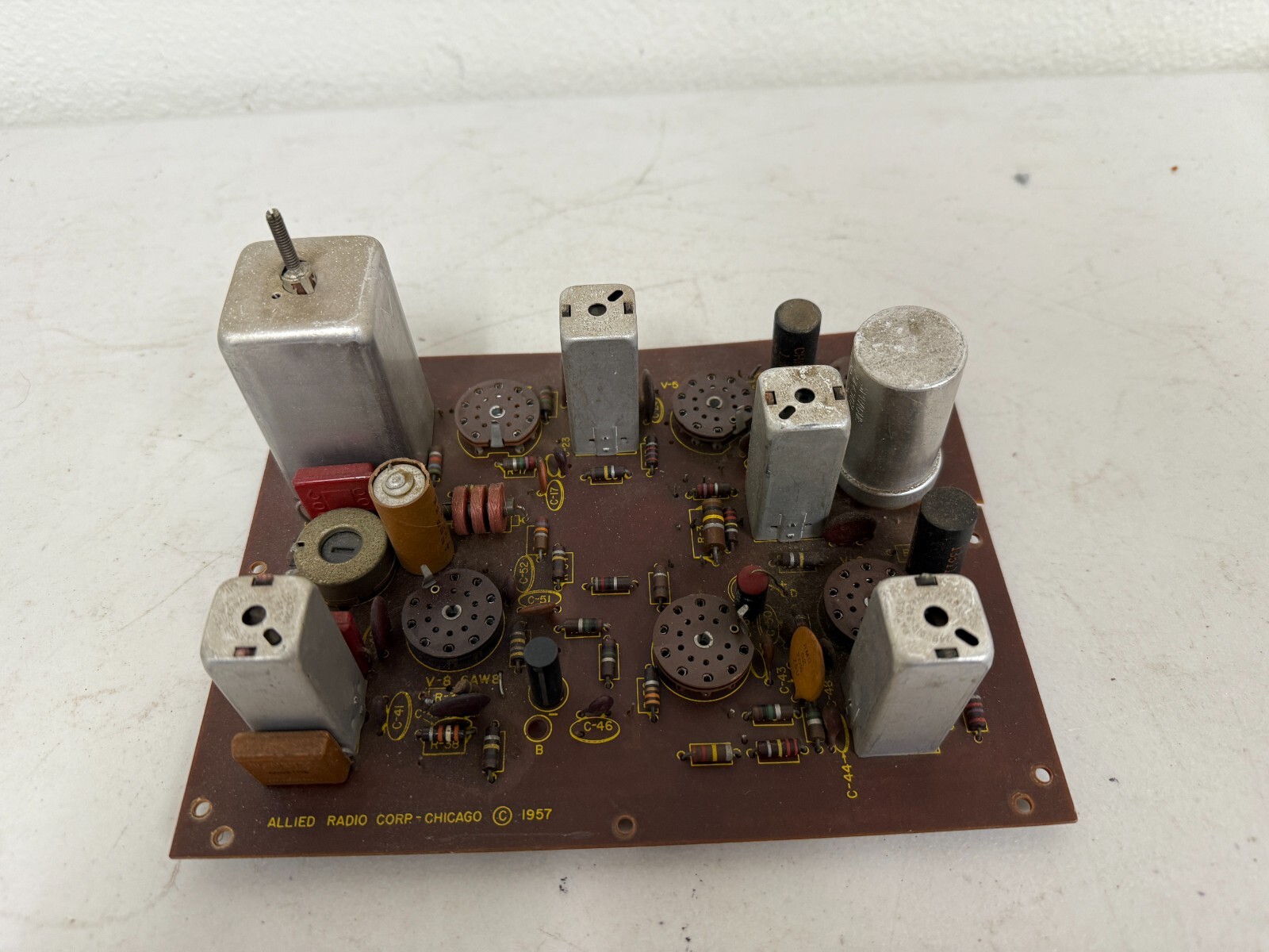 Vintage 1957 Allied Radio Corp. Tube Amplifier PCB Board Brown Vintage 1957 Allied Radio Corp. Tube Amplifier PCB Board Brown