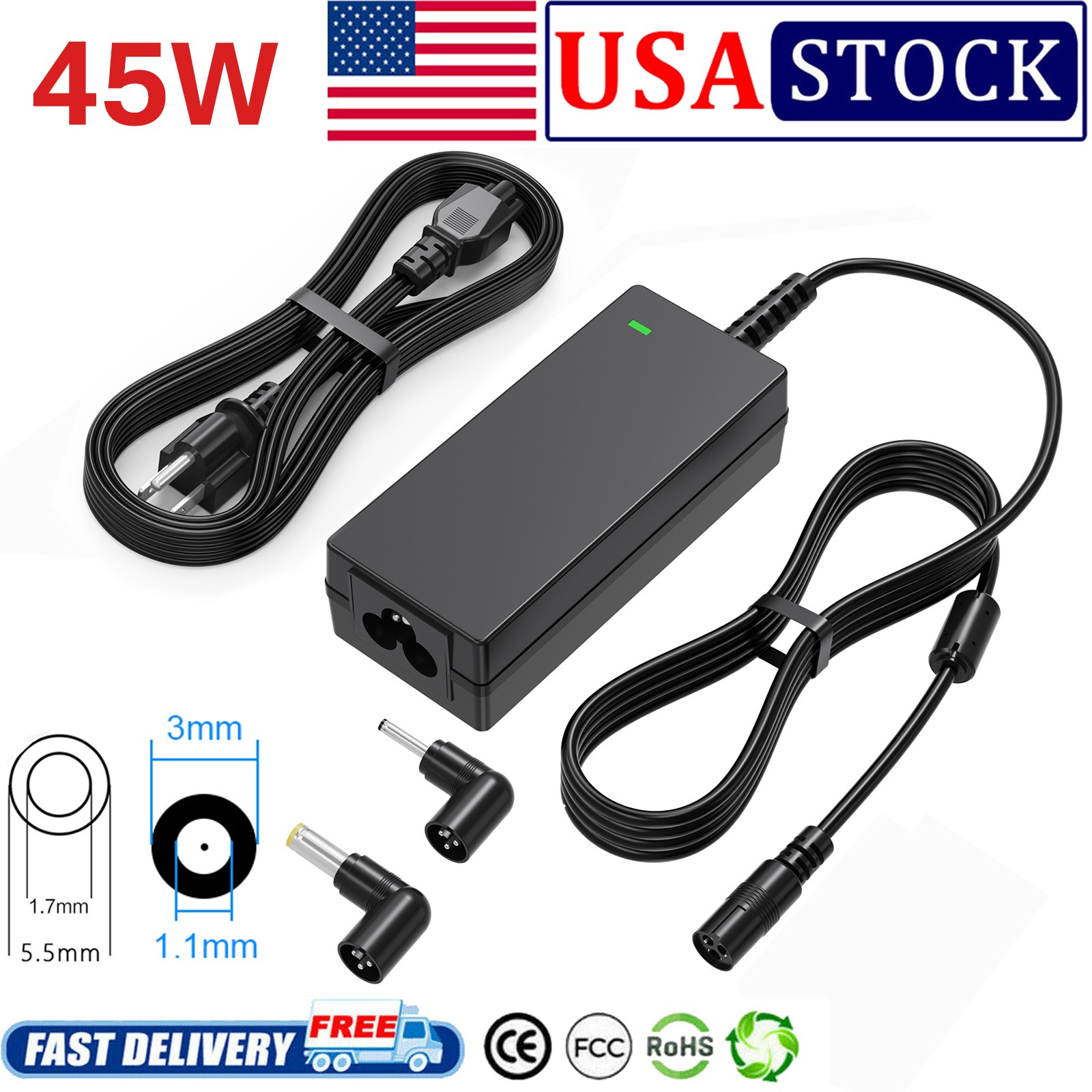 For Chicony for Acer Charger AC Power Adapter A18-045N2A A045R072P 45W 3.0*1.0mm